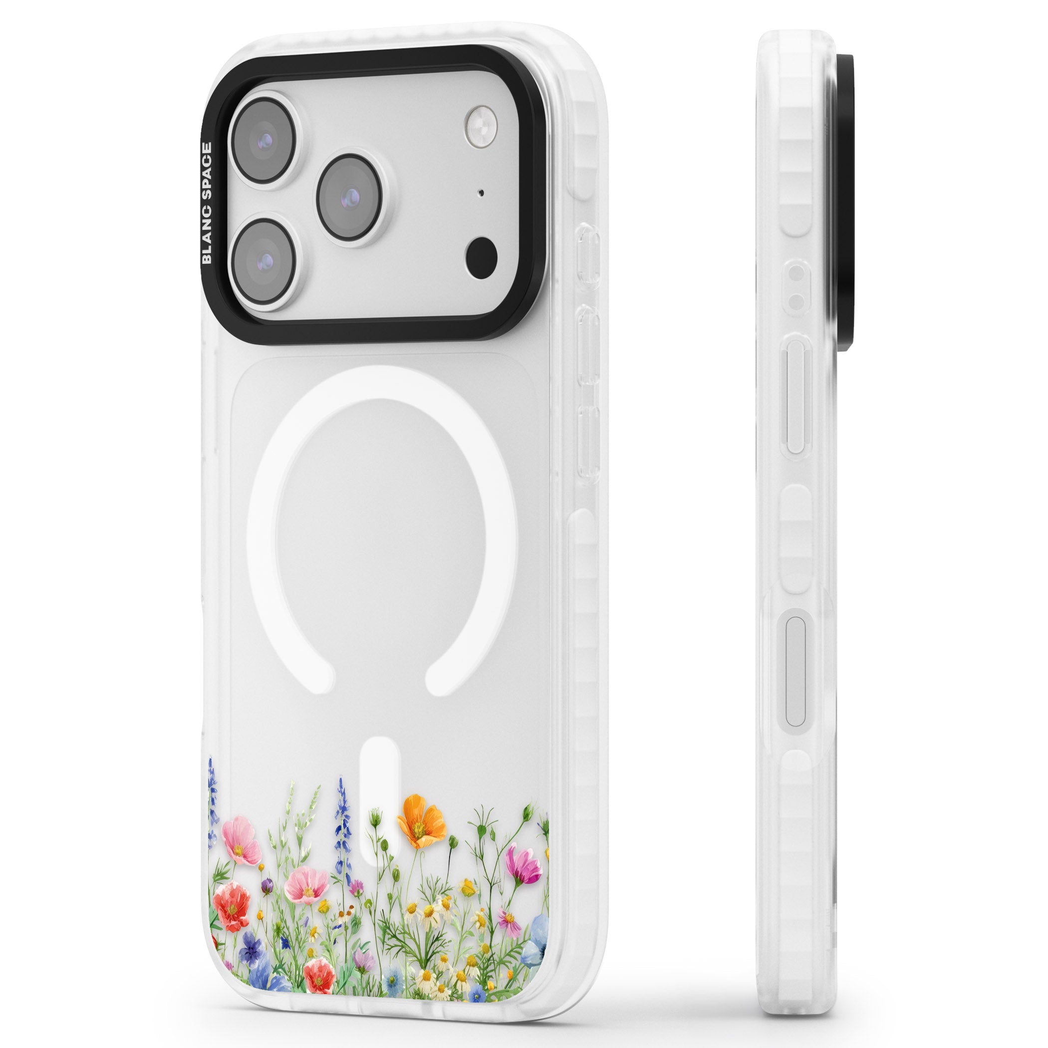 Minimal Wildflowers iPhone 17 Pro Impact Pro Clear Phone Case Side Profile