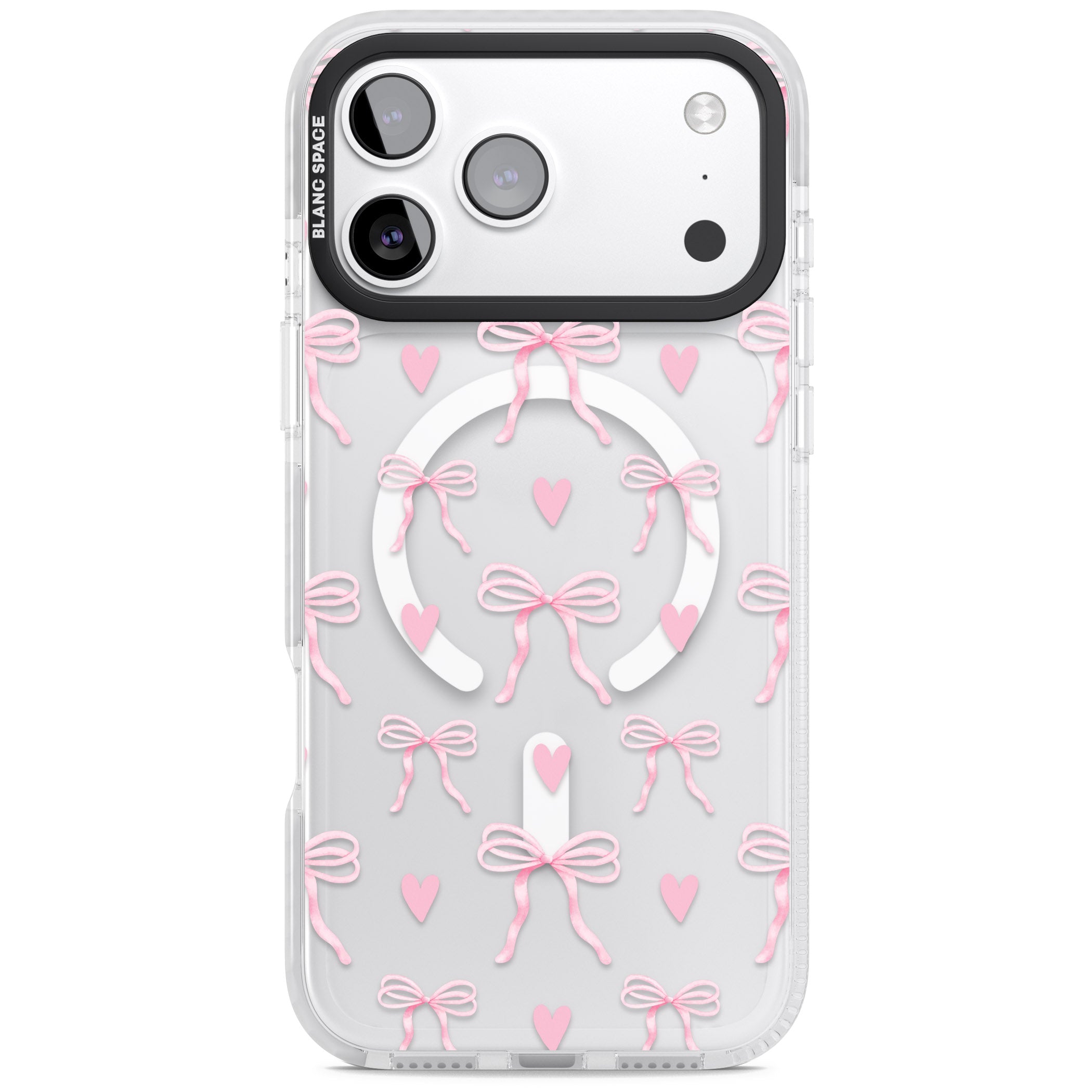 Pink Bows & Hearts iPhone 17 Pro Max Impact Pro Clear Phone Case