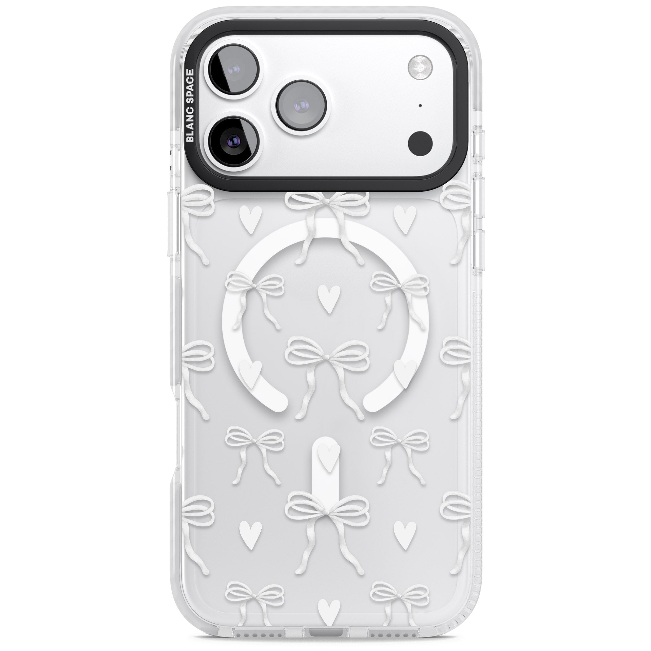 White Bows & Hearts iPhone 17 Pro Impact Pro Clear Phone Case