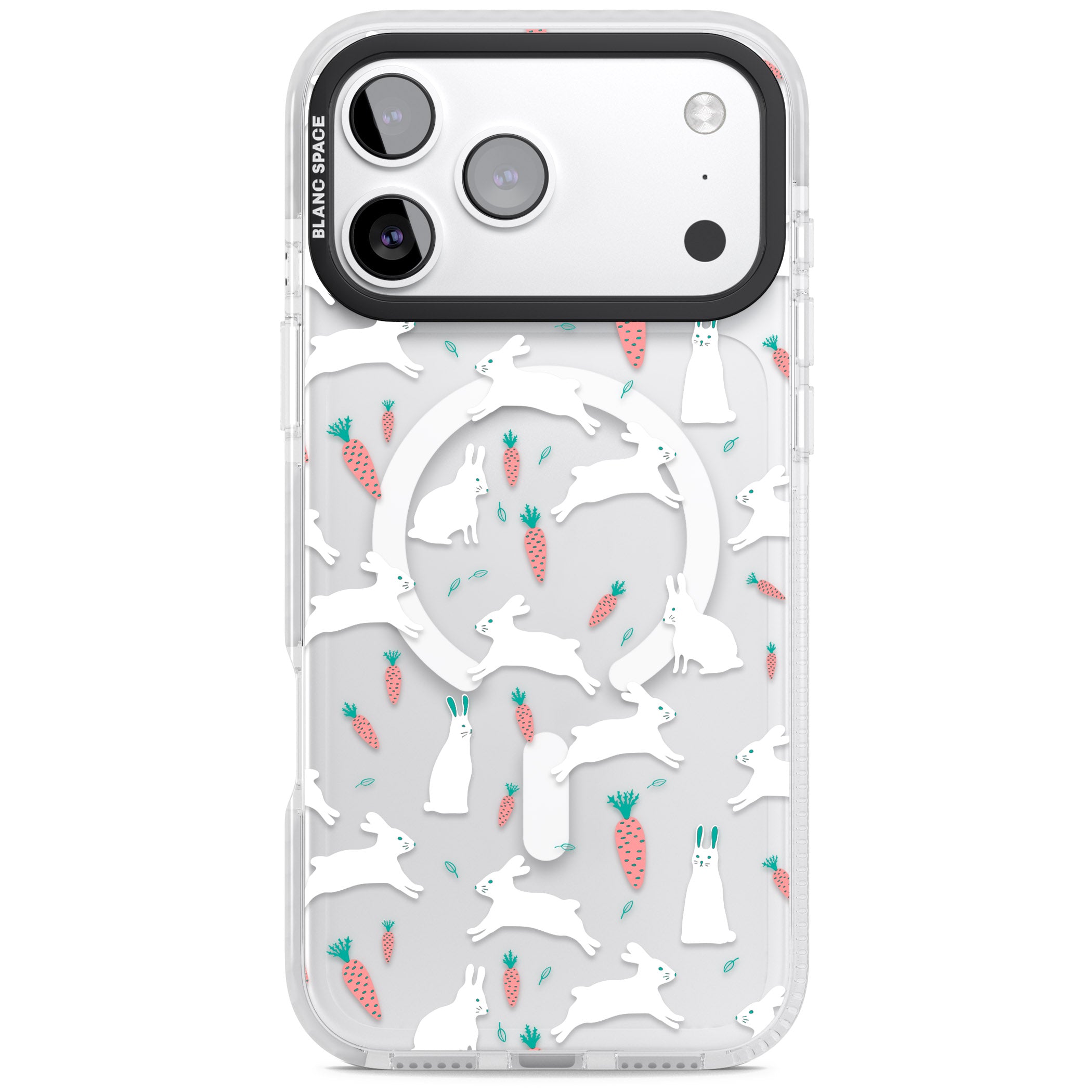 White Bunnies And Carrots iPhone 17 Pro Impact Pro Clear Phone Case