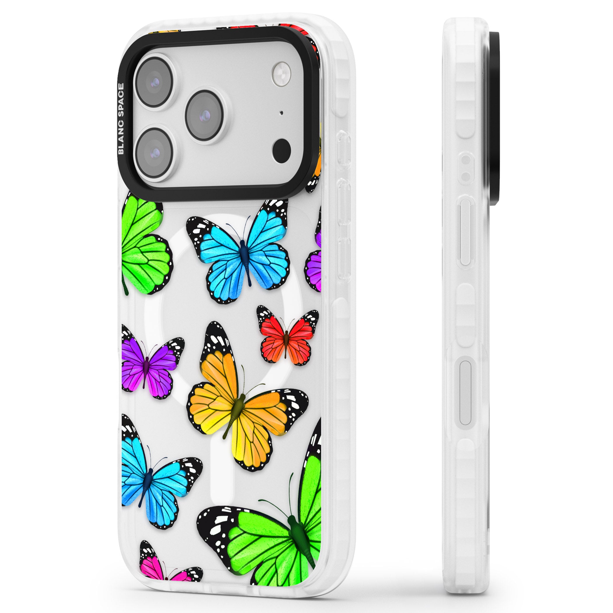 Vibrant Butterflies iPhone 17 Pro Max Impact Pro Clear Phone Case Side Profile