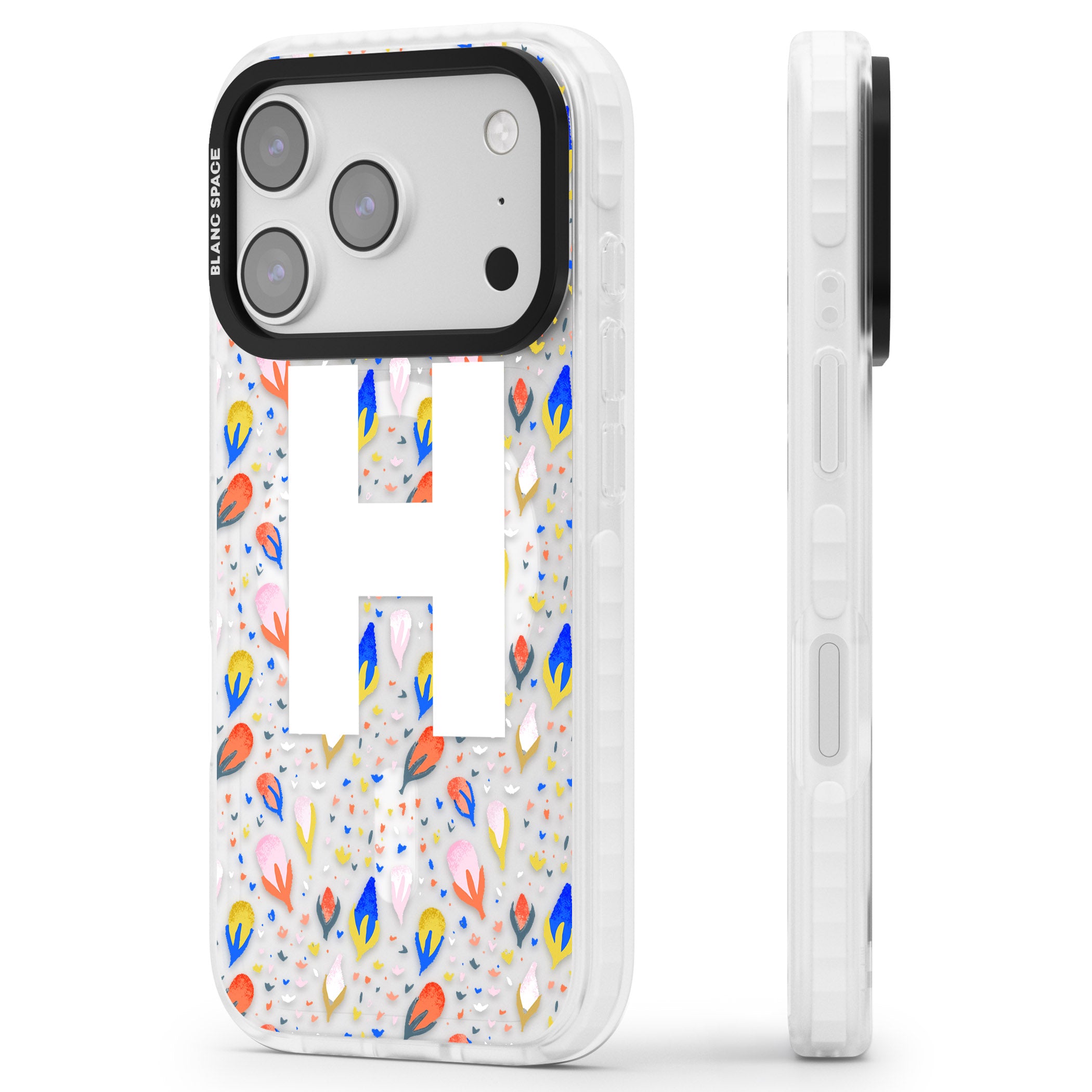 Personalised Abstract Floral Initial iPhone 17 Pro Impact Pro Clear Phone Case Side Profile