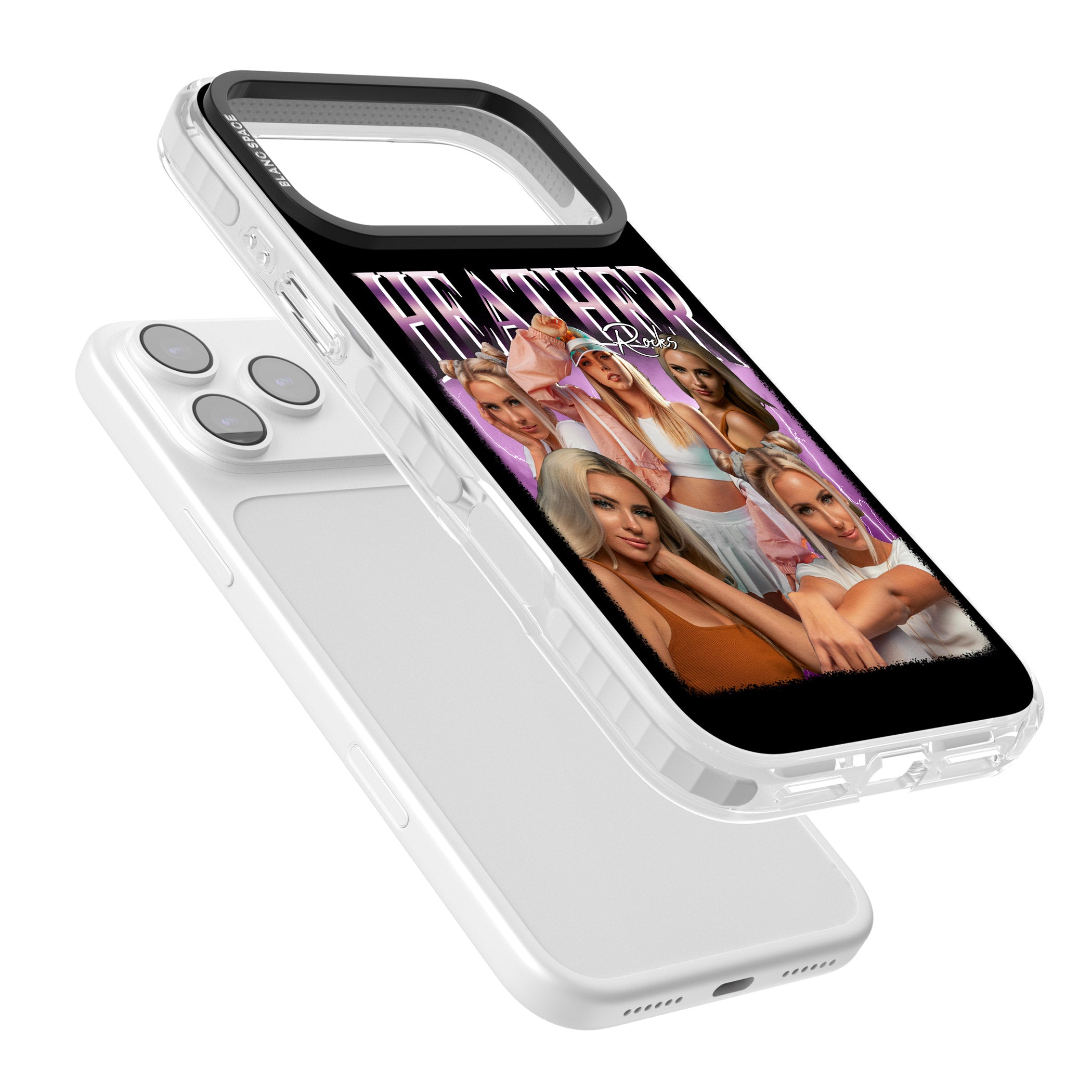 Personalised Airbrush Name & Photo Collage (Pink) iPhone 17 Pro Impact Pro Clear Phone Case Colours