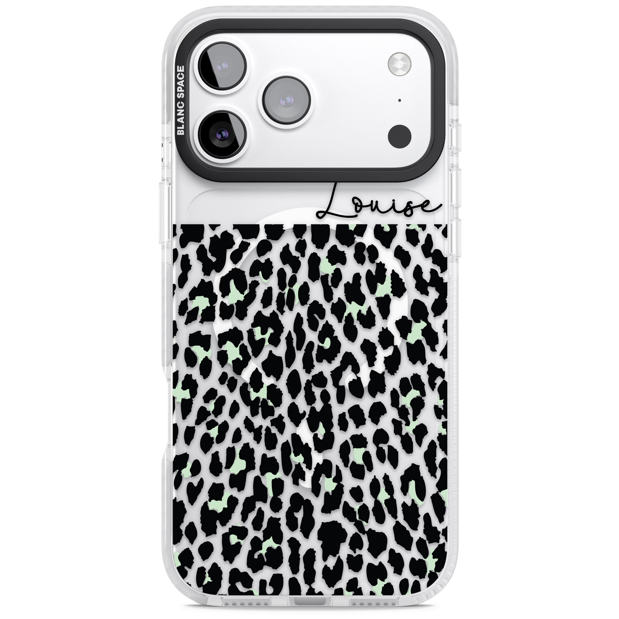 Personalised Seafoam Leopard iPhone 17 Pro Max Impact Pro Clear Phone Case