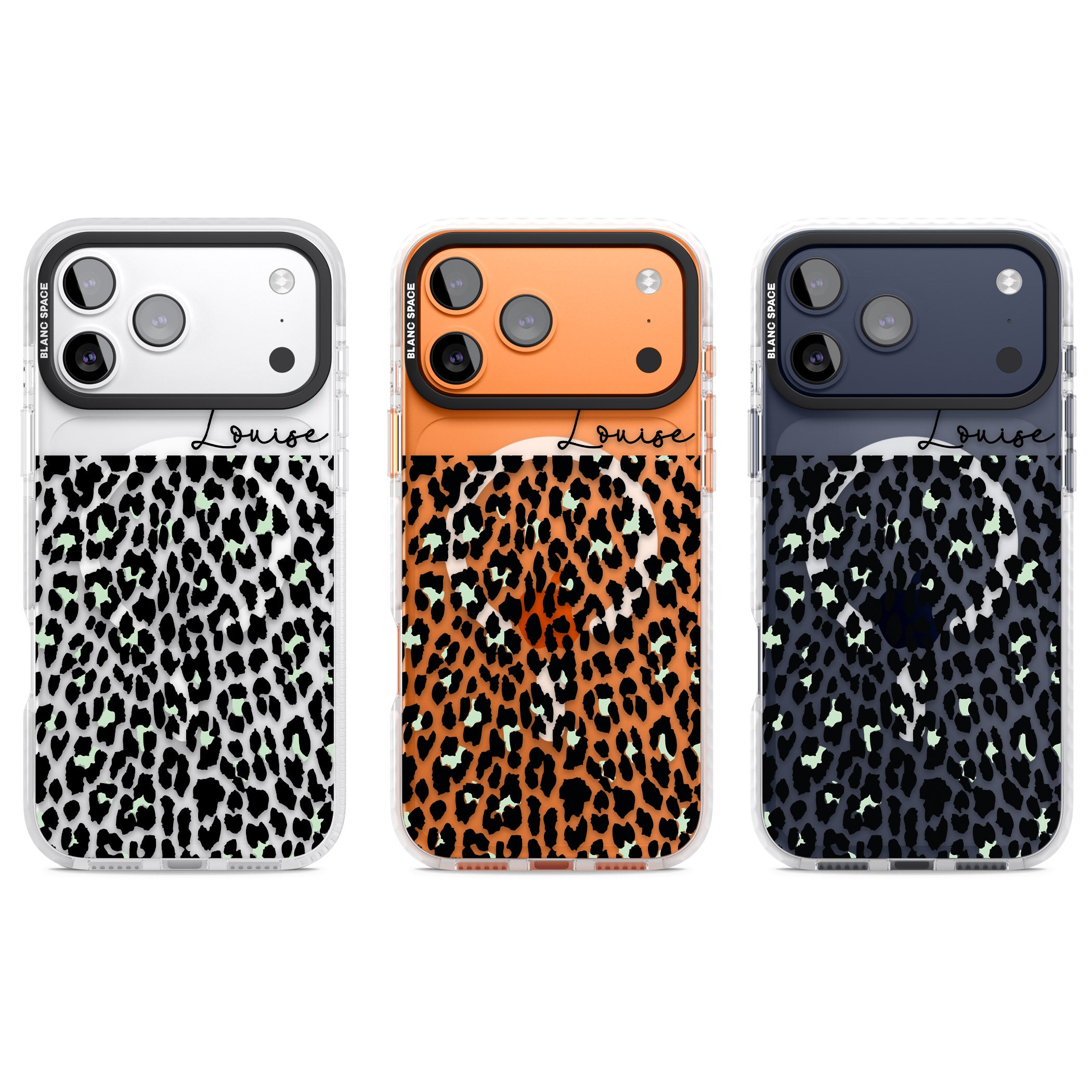 Personalised Seafoam Leopard iPhone 17 Pro Impact Pro Clear Phone Case APT Impact Protection
