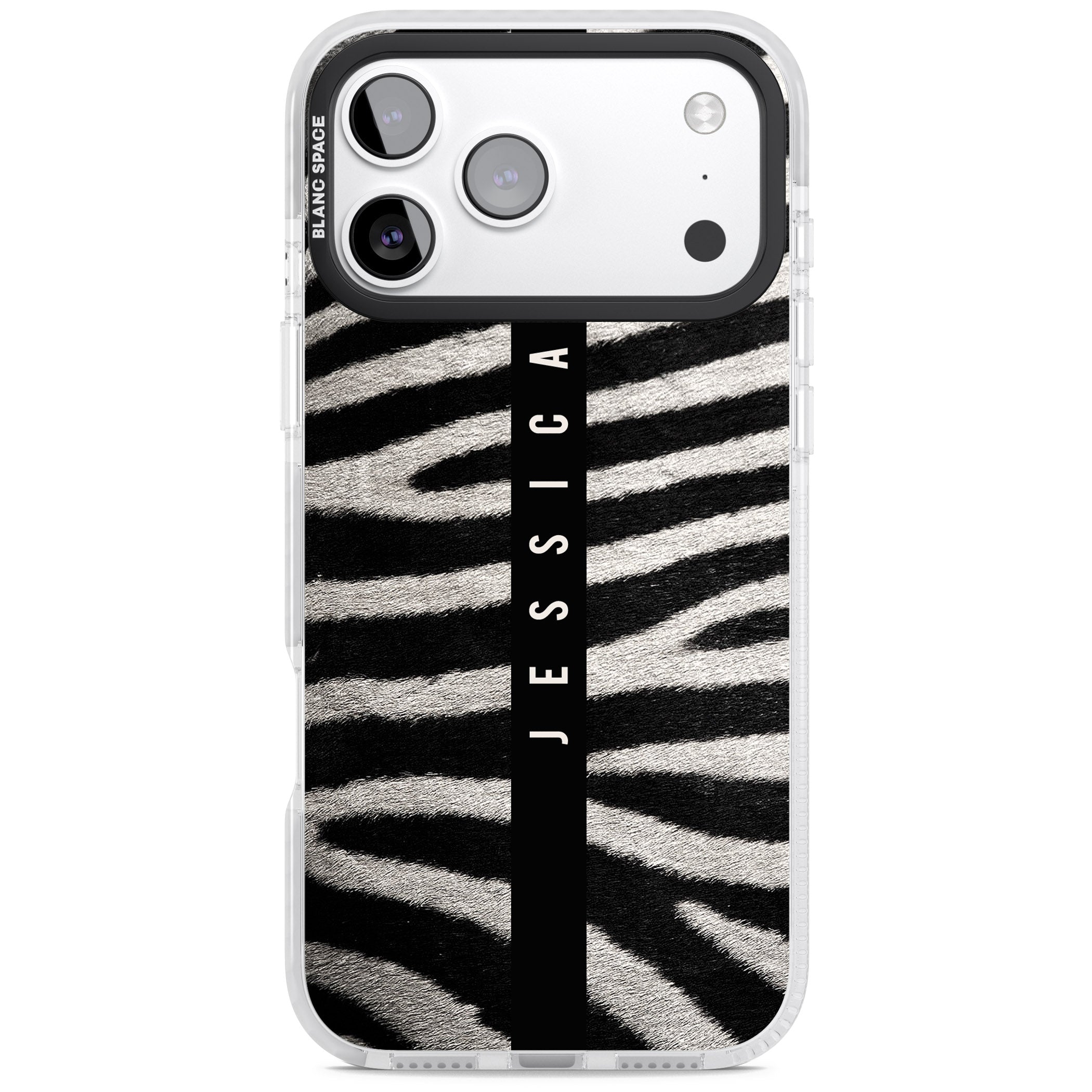 Personalised Zebra Print iPhone 17 Pro Impact Pro Clear Phone Case