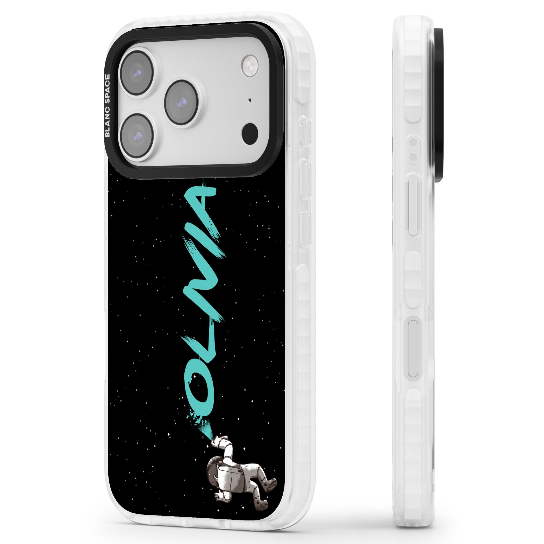 Personalised Astronaut Graffiti iPhone 17 Pro Impact Pro Clear Phone Case Side Profile