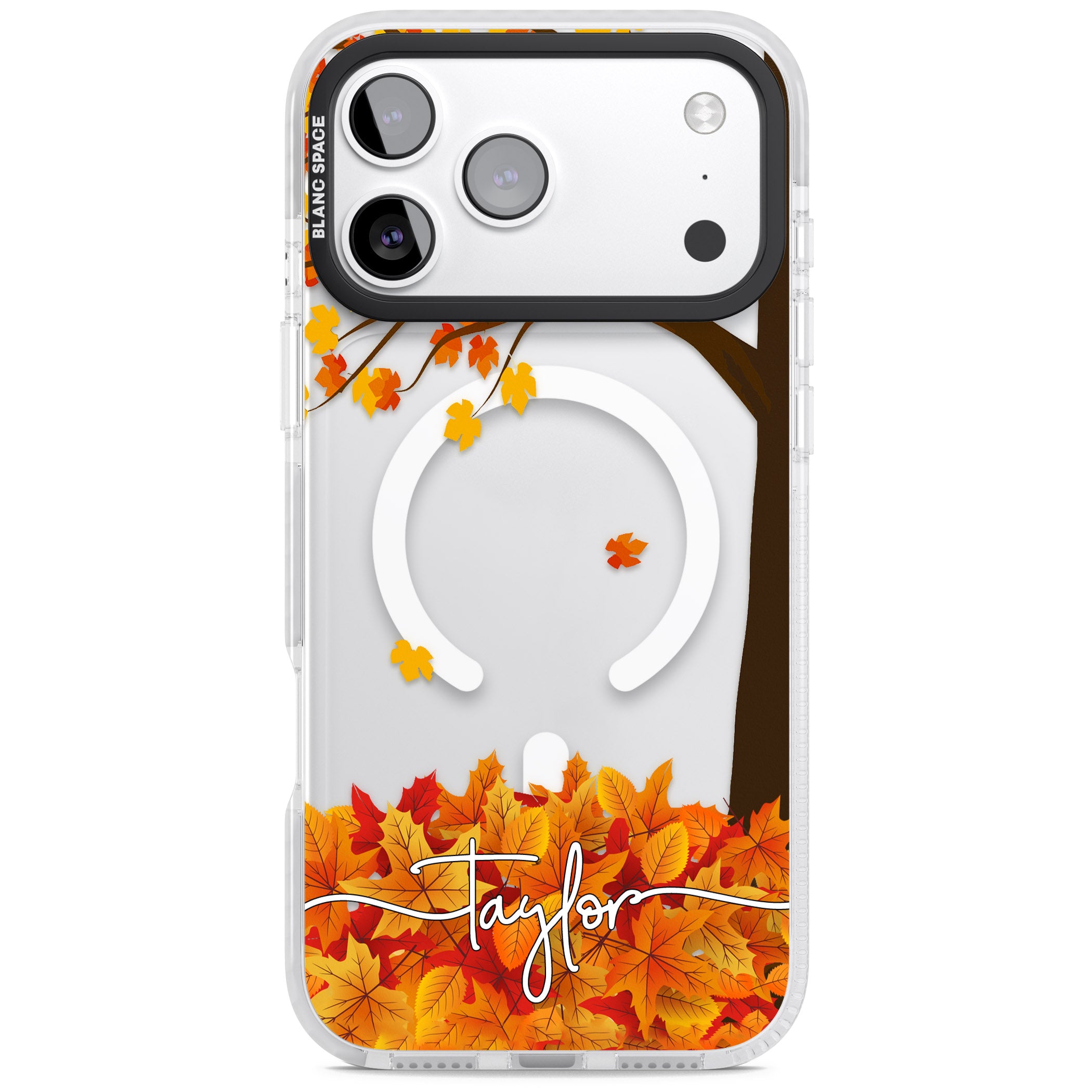 Personalised Autumn Leaves iPhone 17 Pro Impact Pro Clear Phone Case