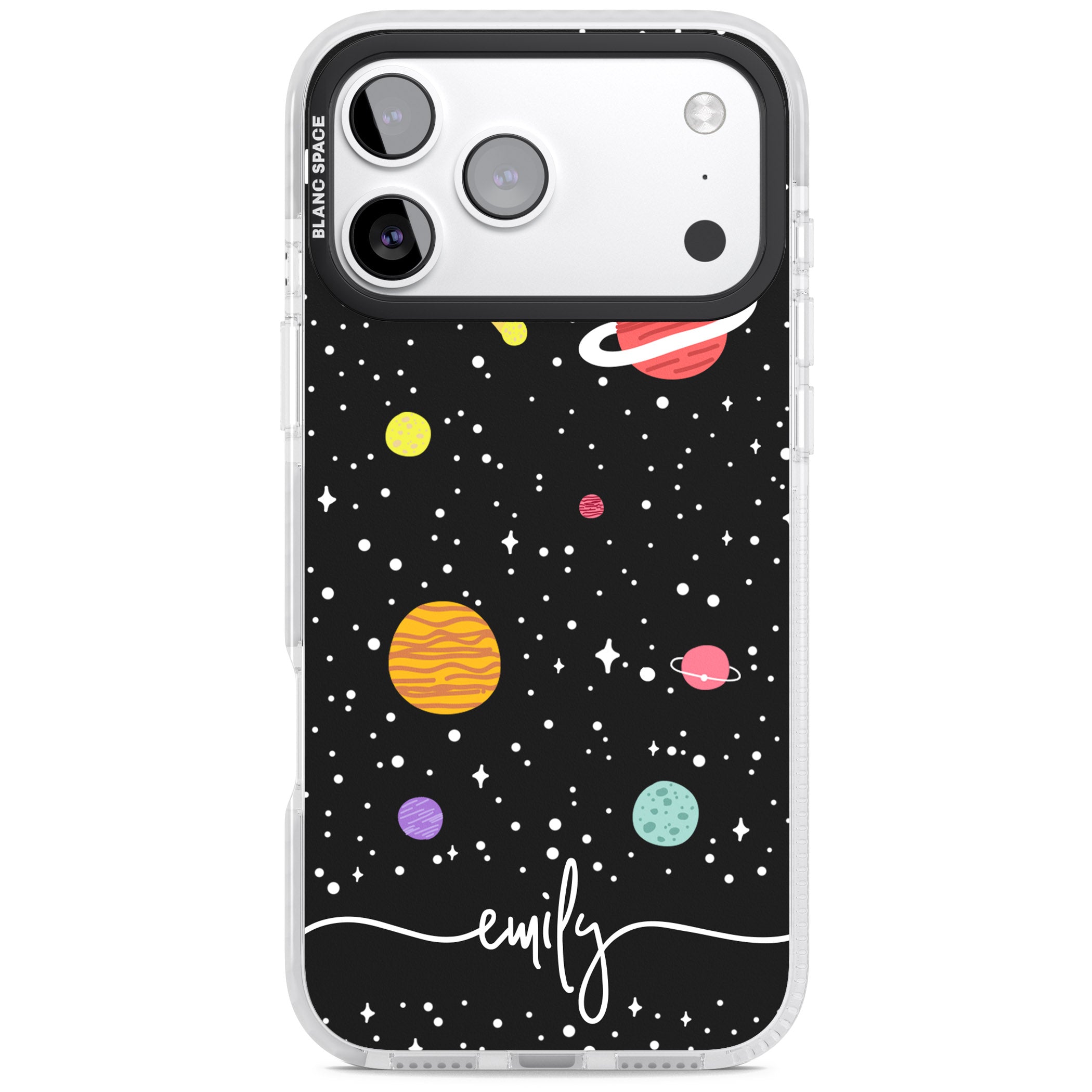 Personalised Cute Cartoon Planet iPhone 17 Pro Impact Pro Clear Phone Case