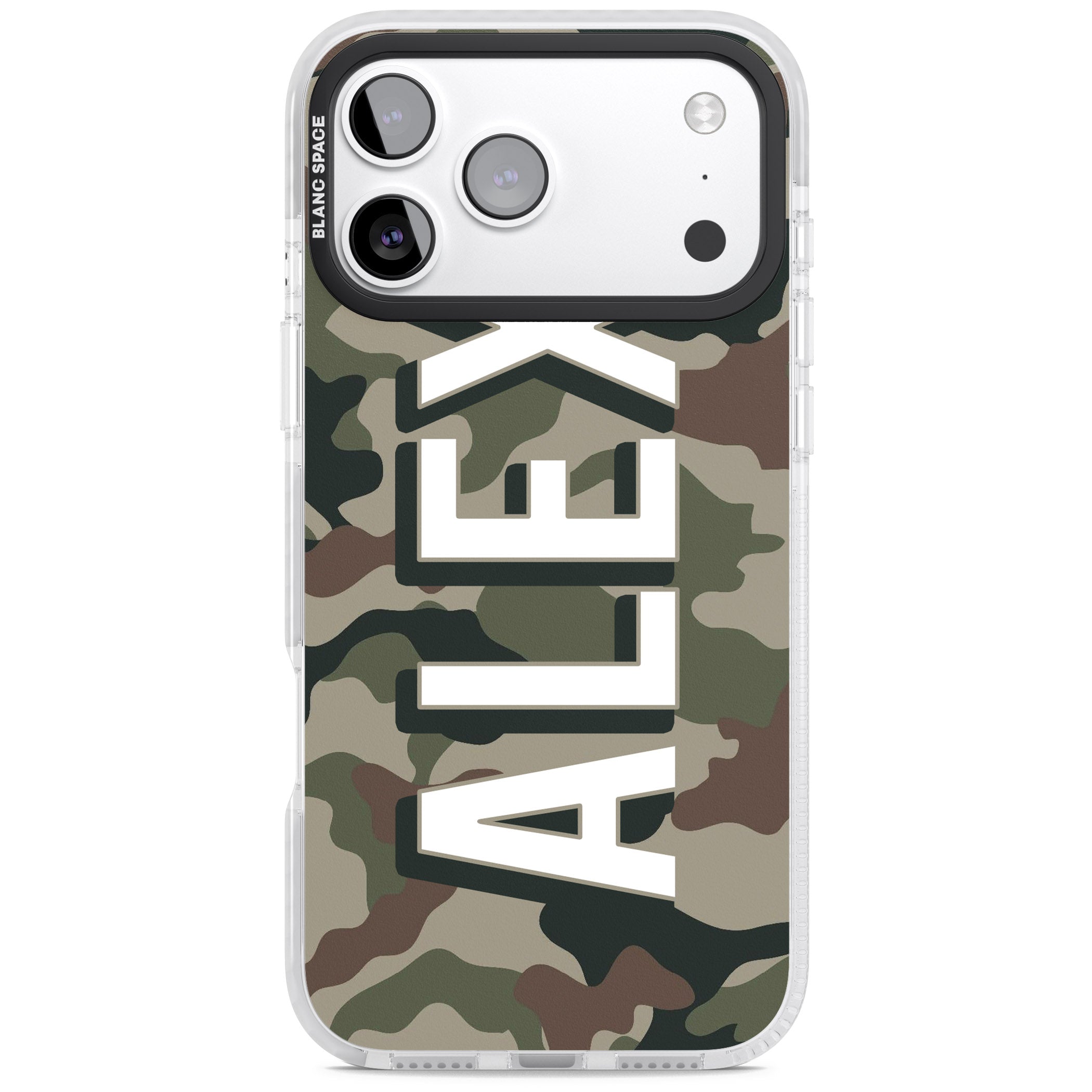Personalised Classic Green Camo iPhone 17 Pro Impact Pro Clear Phone Case