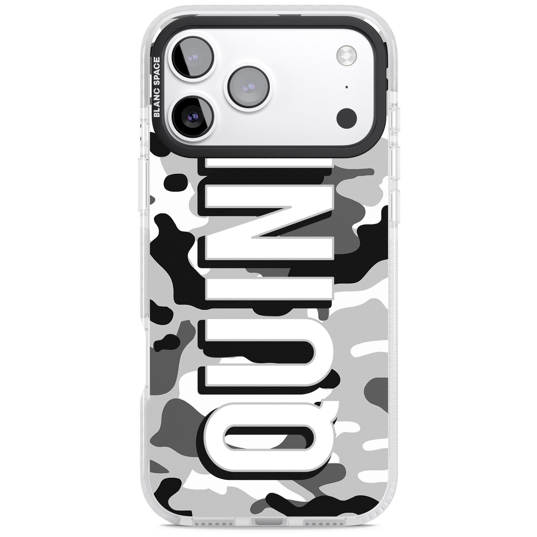 Personalised Greyscale Camo iPhone 17 Pro Impact Pro Clear Phone Case