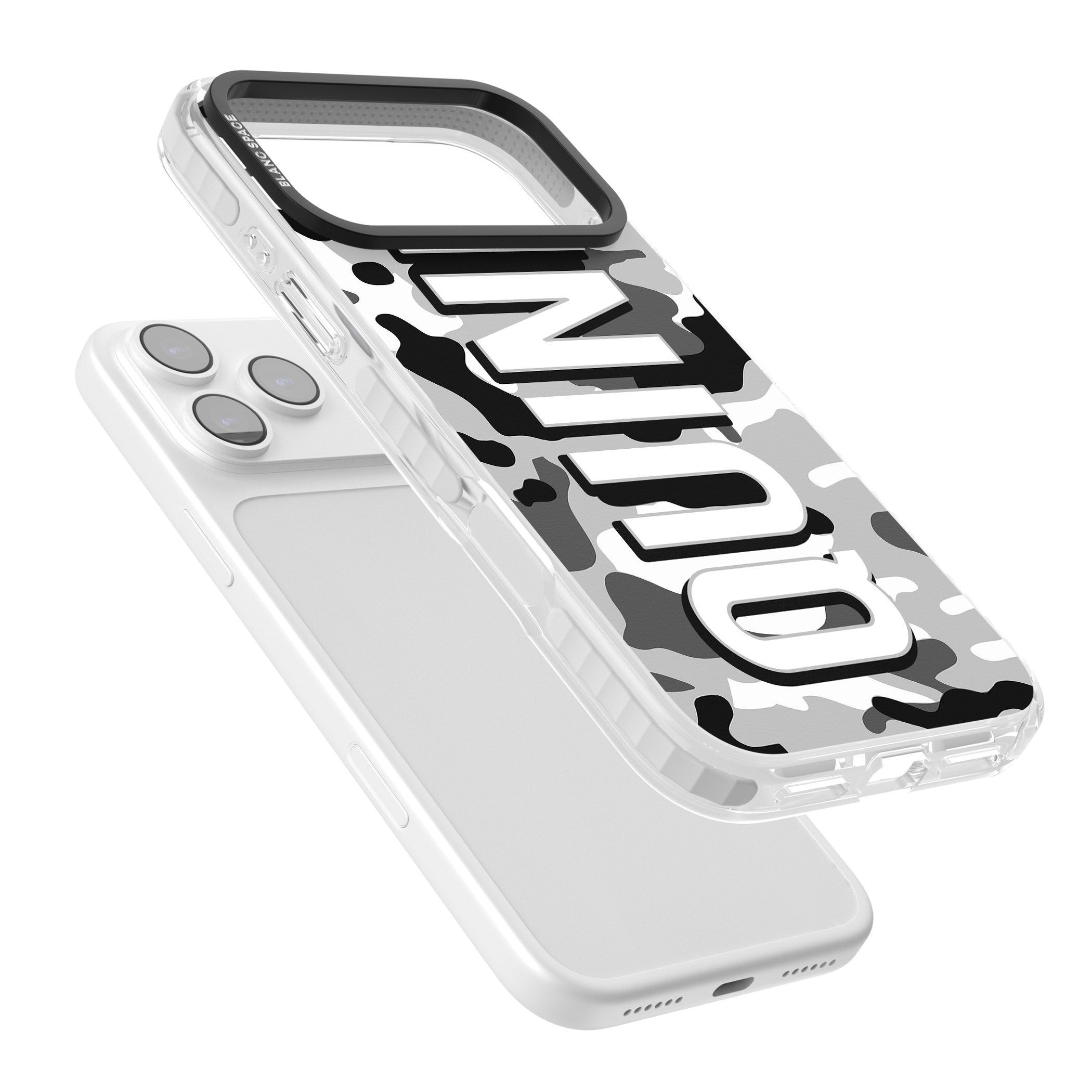 Personalised Greyscale Camo iPhone 17 Pro Impact Pro Clear Phone Case Colours
