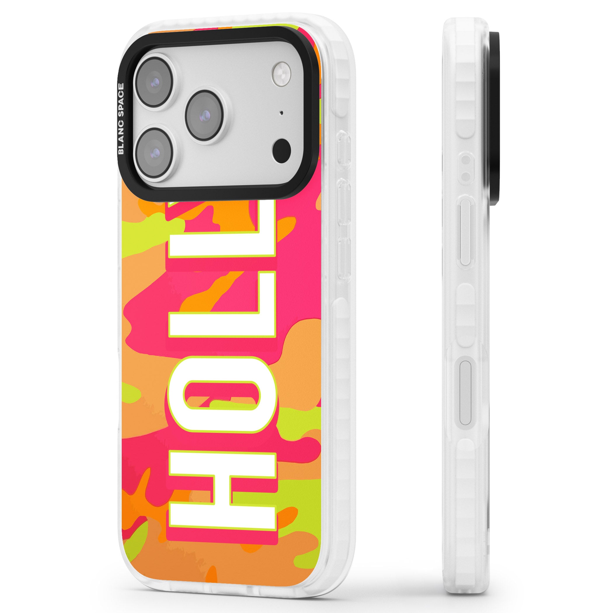 Personalised Bold Neon Camo iPhone 17 Pro Impact Pro Clear Phone Case Side Profile