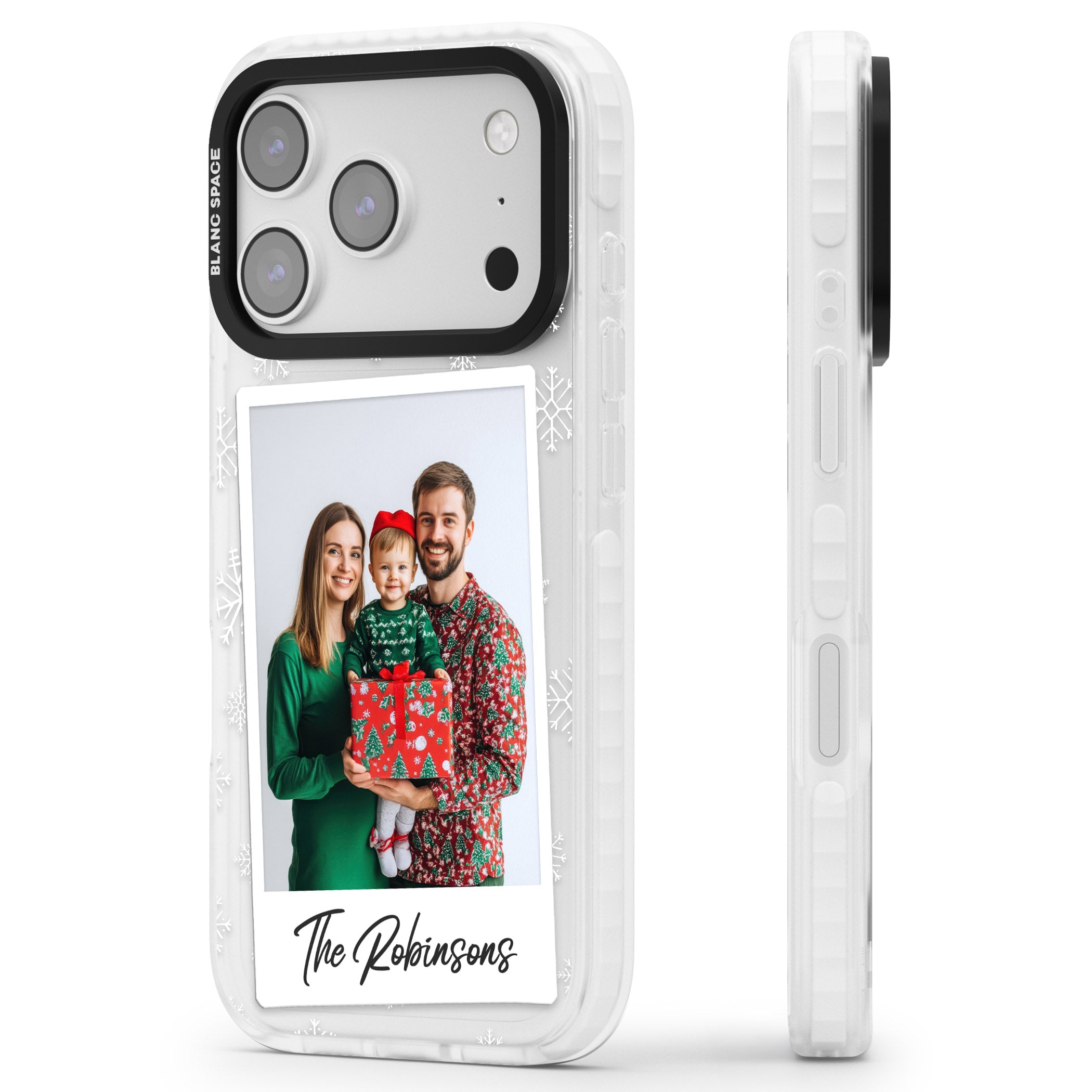 Personalised Snowflake Photo iPhone 17 Pro Impact Pro Clear Phone Case Side Profile