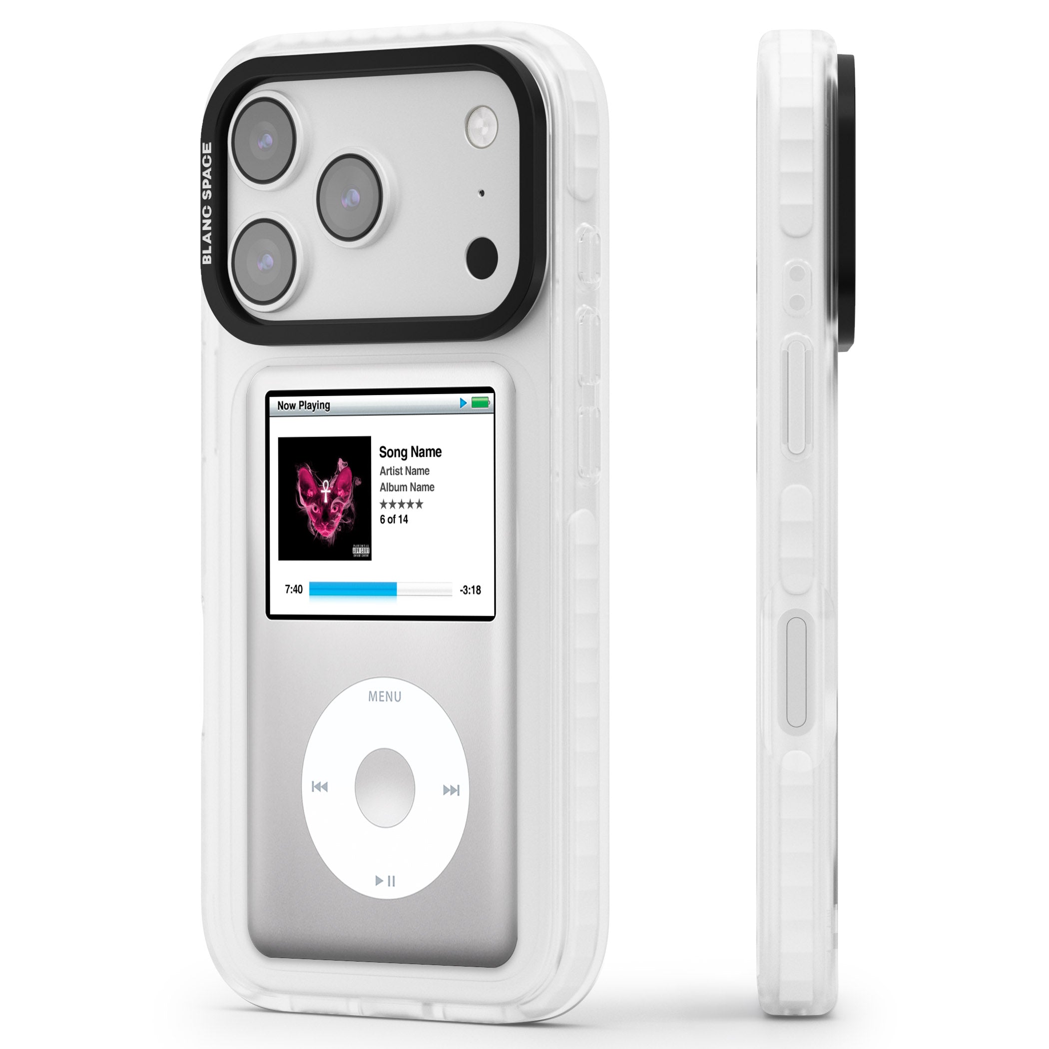 Personalised Classic Ipod iPhone 17 Pro Max Impact Pro Clear Phone Case Side Profile