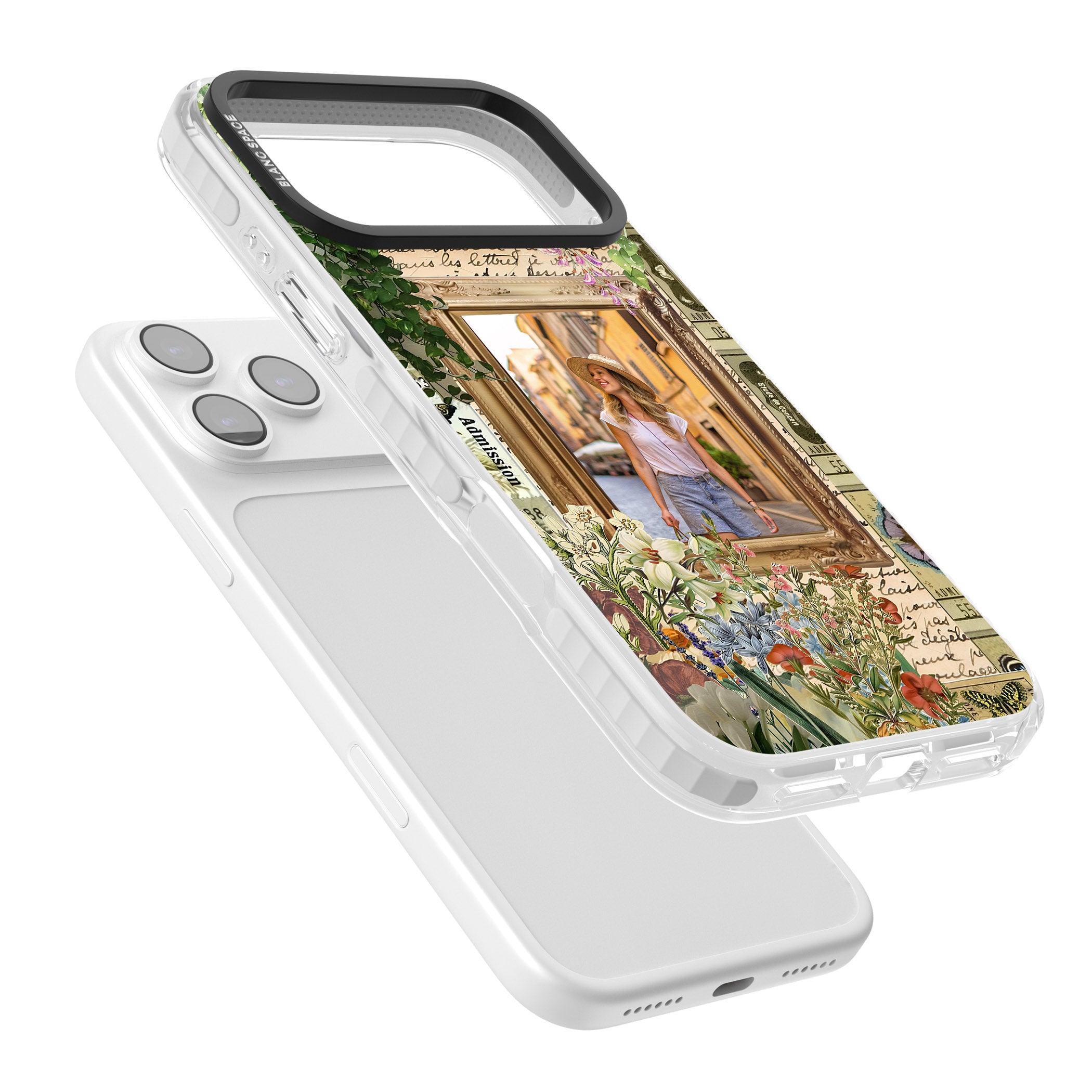 Personalised Tuscan Floral Collage Frame iPhone 17 Pro Impact Pro Clear Phone Case Colours