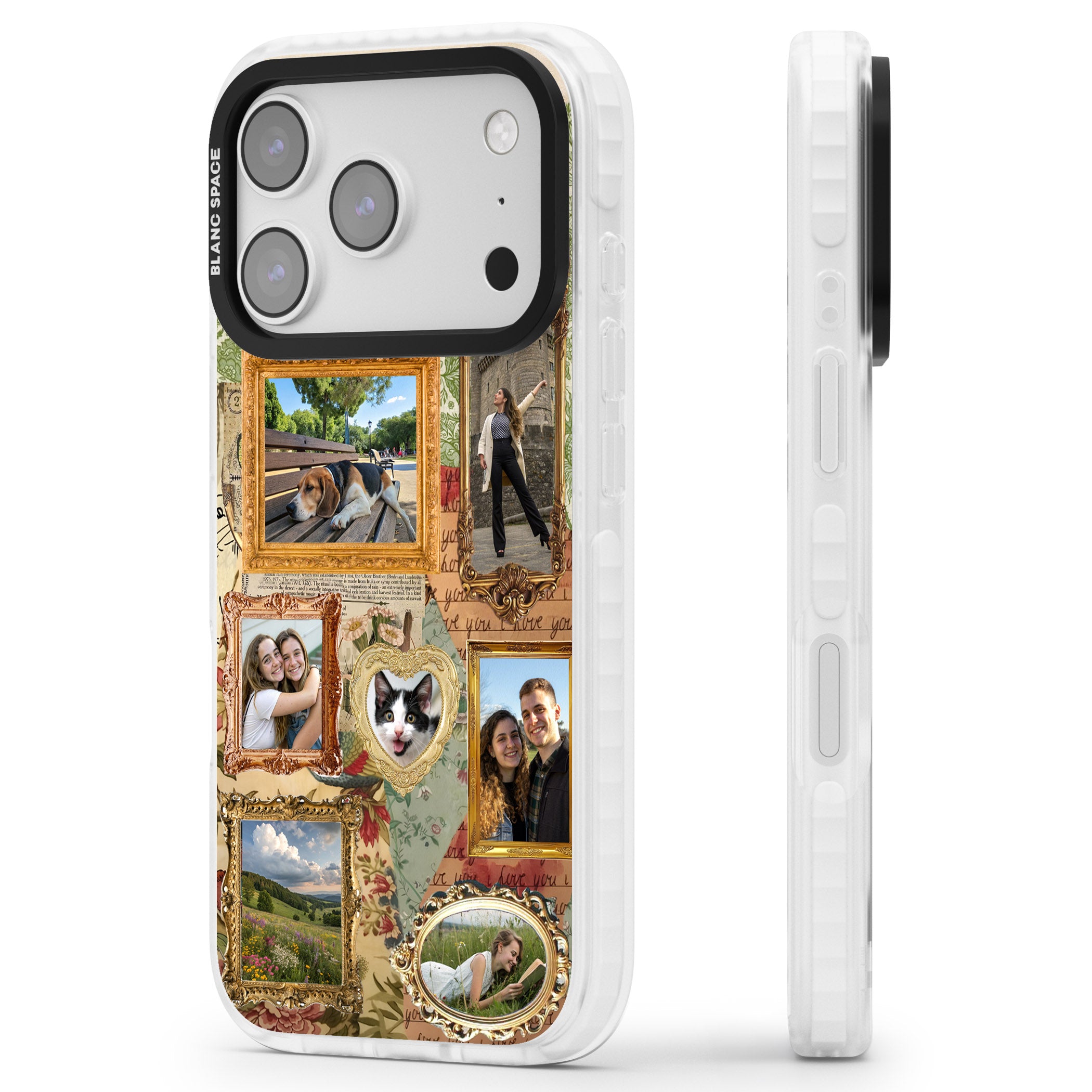 Personalised Vintage Frame Collage iPhone 17 Pro Impact Pro Clear Phone Case Side Profile