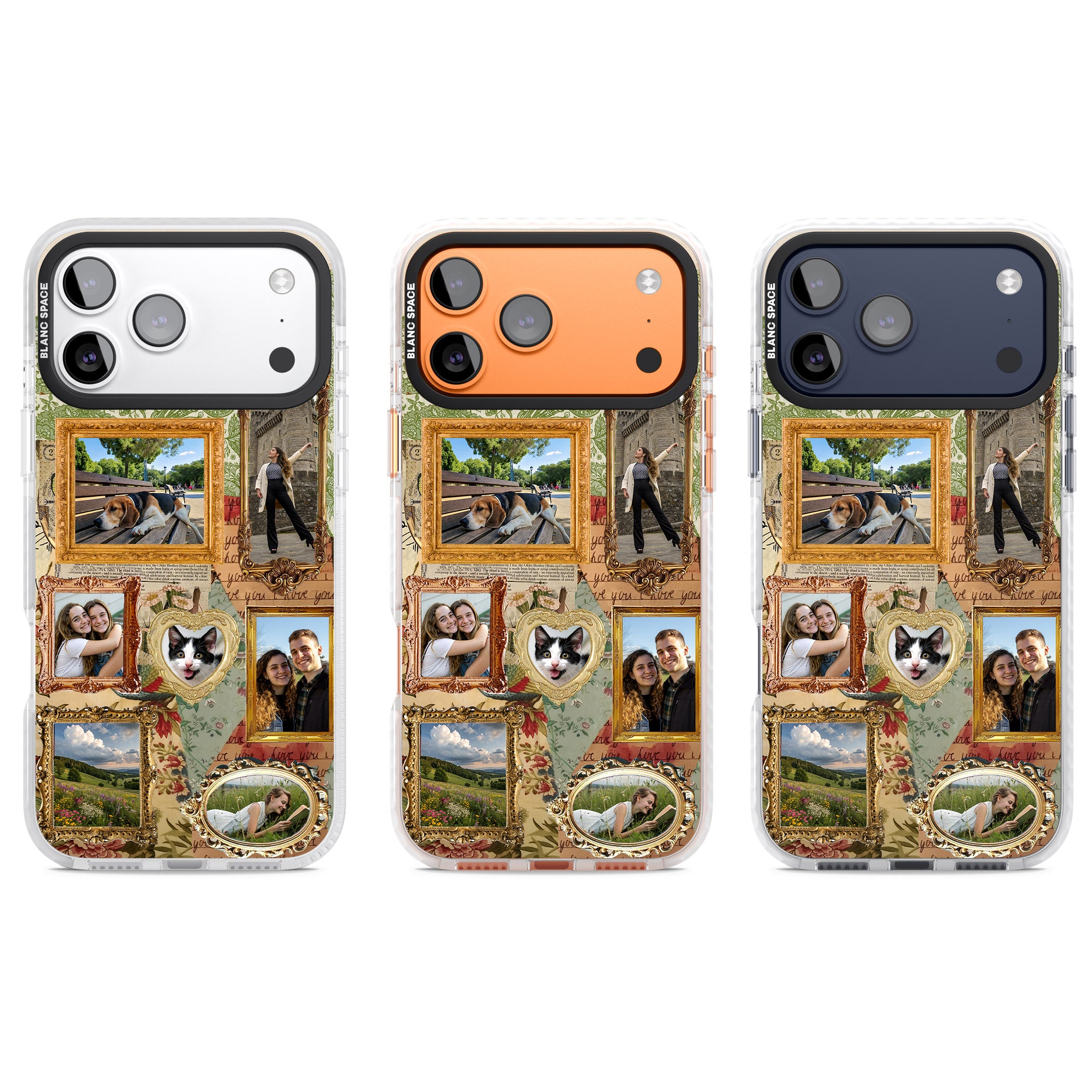 Personalised Vintage Frame Collage iPhone 17 Pro Impact Pro Clear Phone Case APT Impact Protection