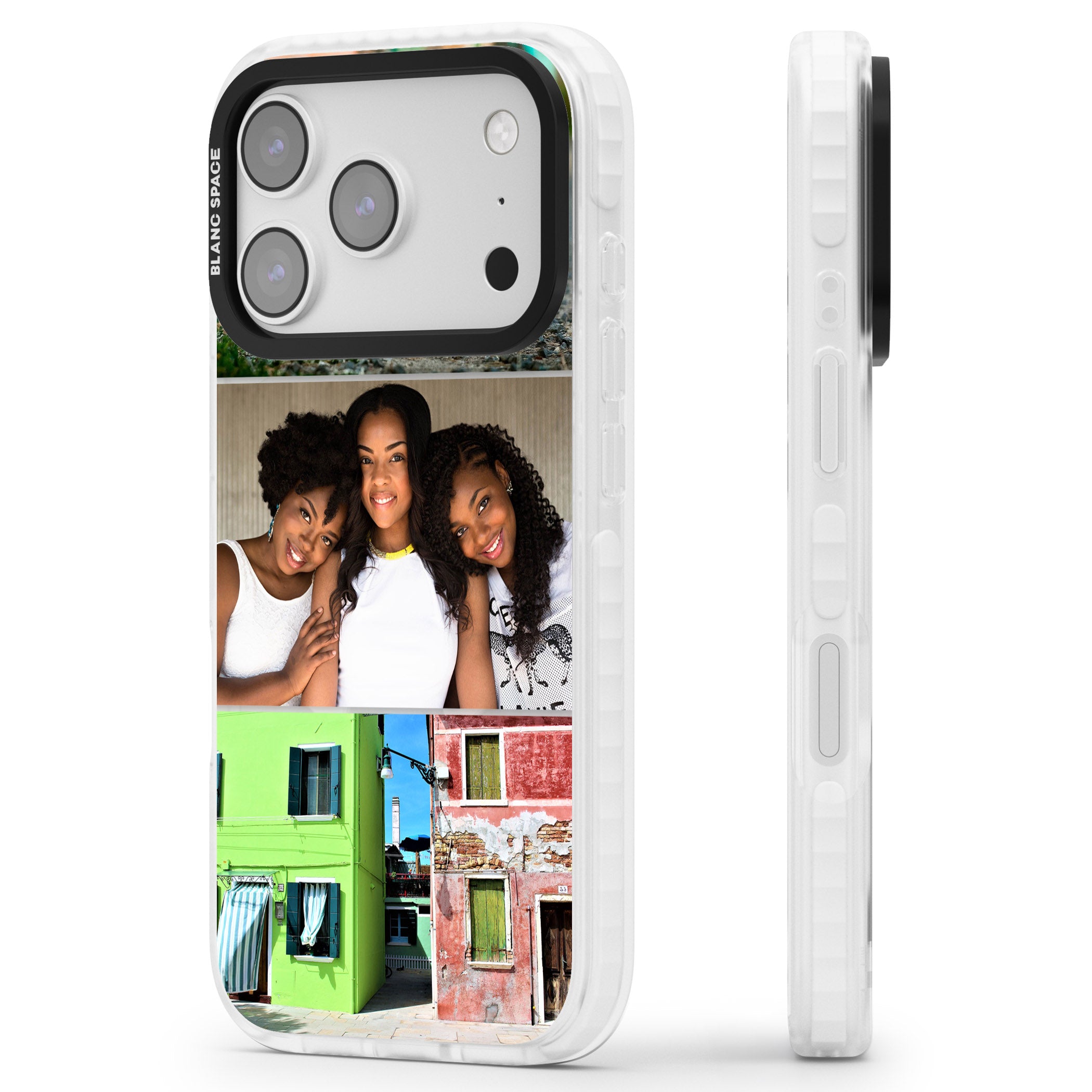 Personalised 3 Photo Grid iPhone 17 Pro Impact Pro Clear Phone Case Side Profile