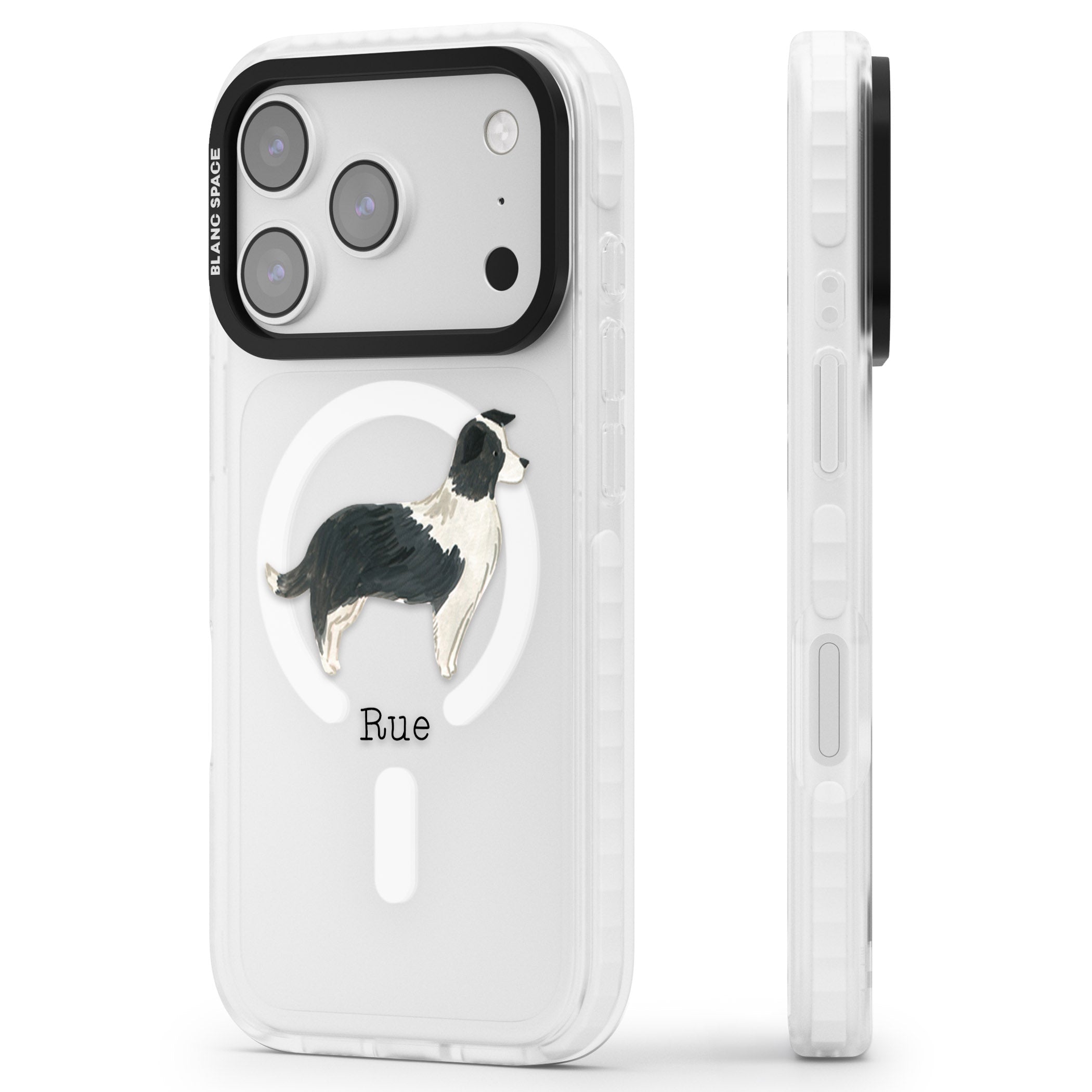 Personalised Border Collie iPhone 17 Pro Max Impact Pro Clear Phone Case Side Profile