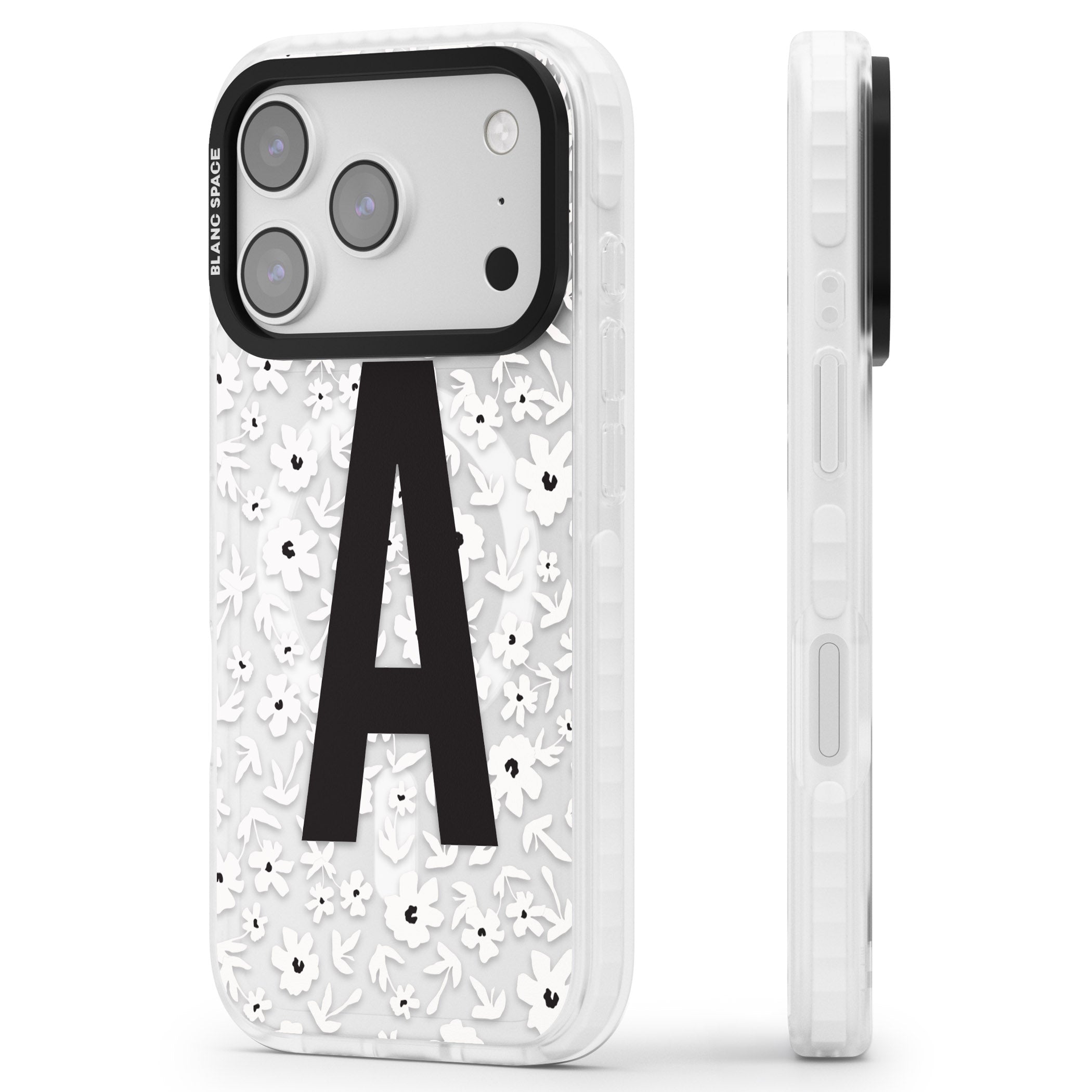 Personalised Bold Initial Floral iPhone 17 Pro Max Impact Pro Clear Phone Case Side Profile