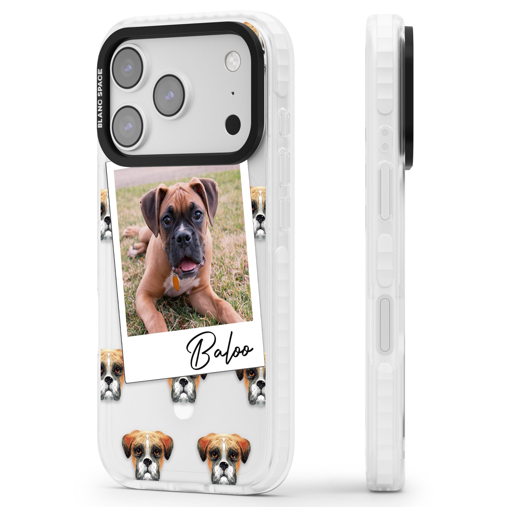 Personalised Boxer Instant Camera Photo iPhone 17 Pro Impact Pro Clear Phone Case Side Profile