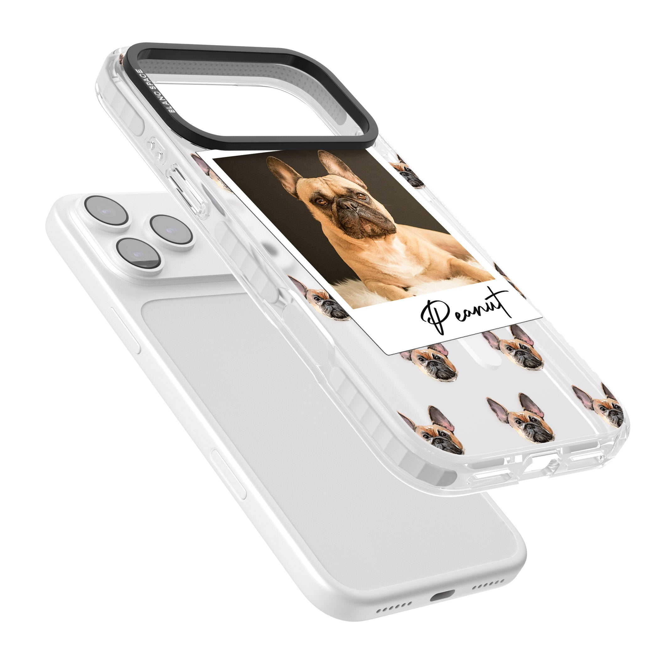 Personalised Tan French Bulldog Instant Camera Photo iPhone 17 Pro Impact Pro Clear Phone Case Colours