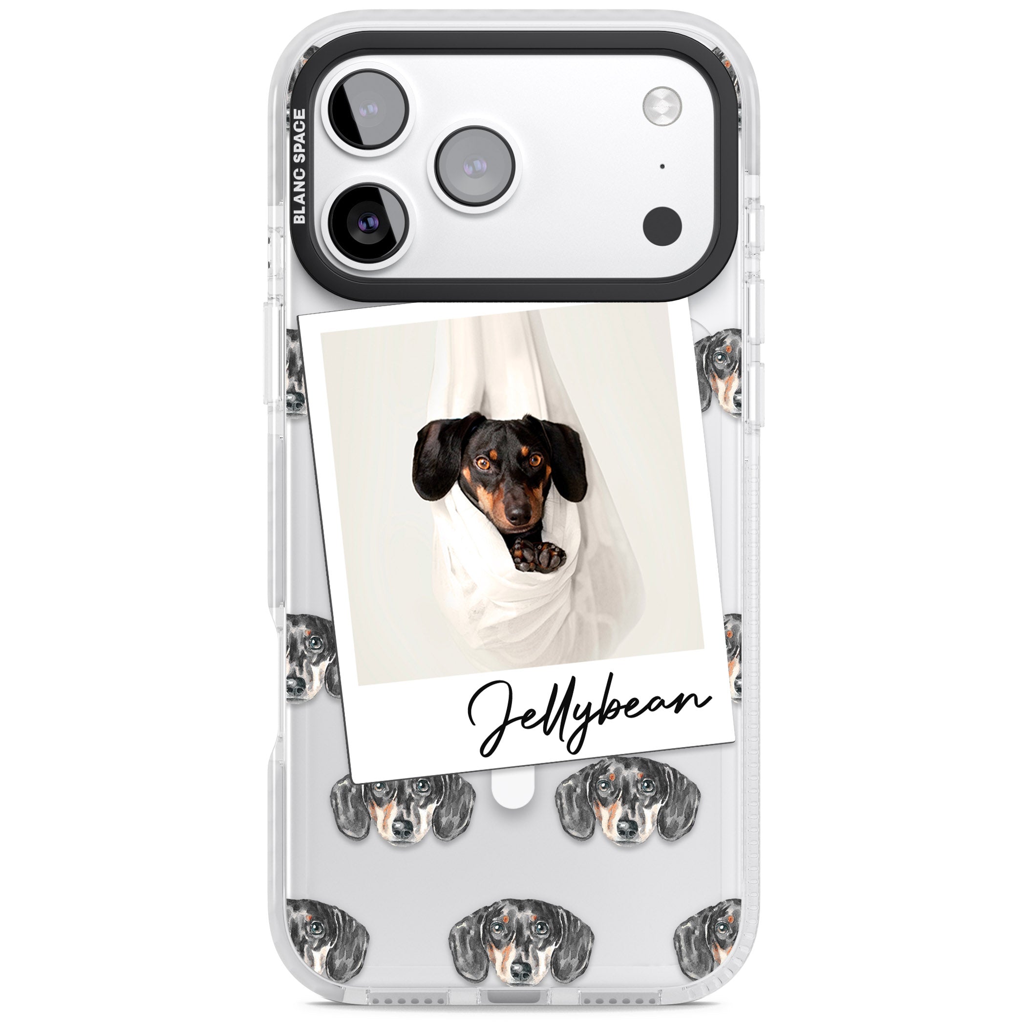 Personalised Black Dachshund Instant Camera Photo iPhone 17 Pro Max Impact Pro Clear Phone Case