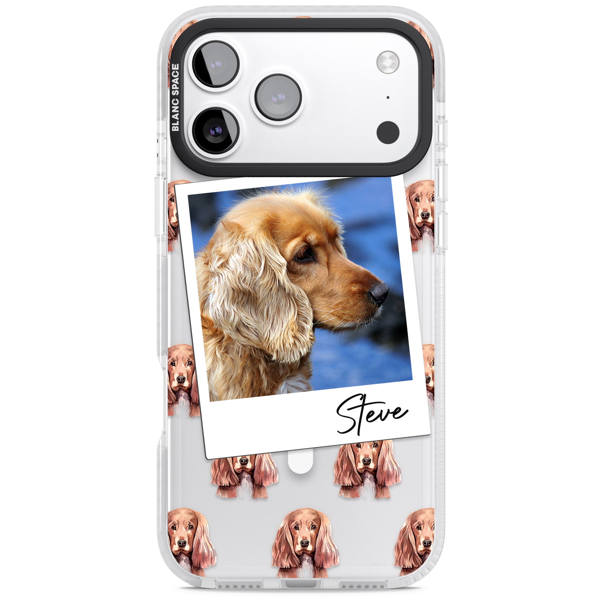 Personalised Cocker Spaniel Instant Camera Photo iPhone 17 Pro Impact Pro Clear Phone Case
