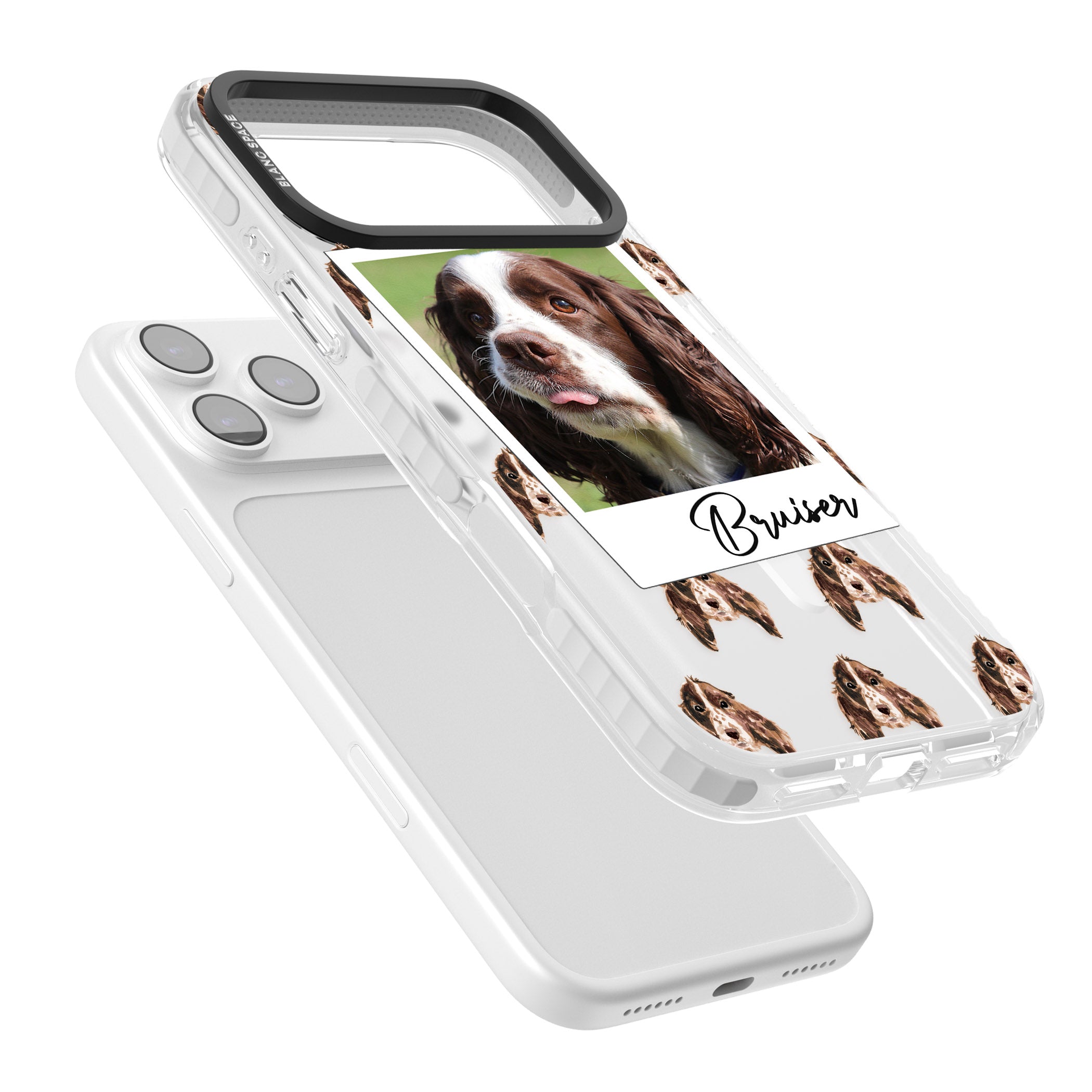 Personalised Springer Spaniel Instant Camera Photo iPhone 17 Pro Impact Pro Clear Phone Case Colours