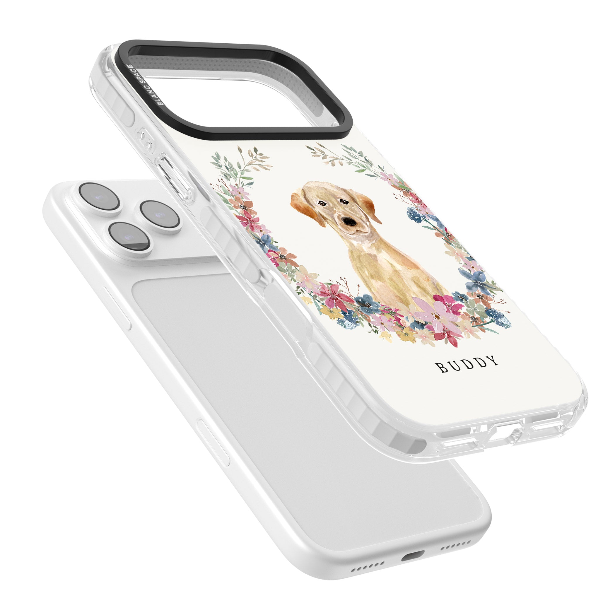 Personalised Yellow Labrador Retriever Floral Portrait iPhone 17 Pro Impact Pro Clear Phone Case Colours