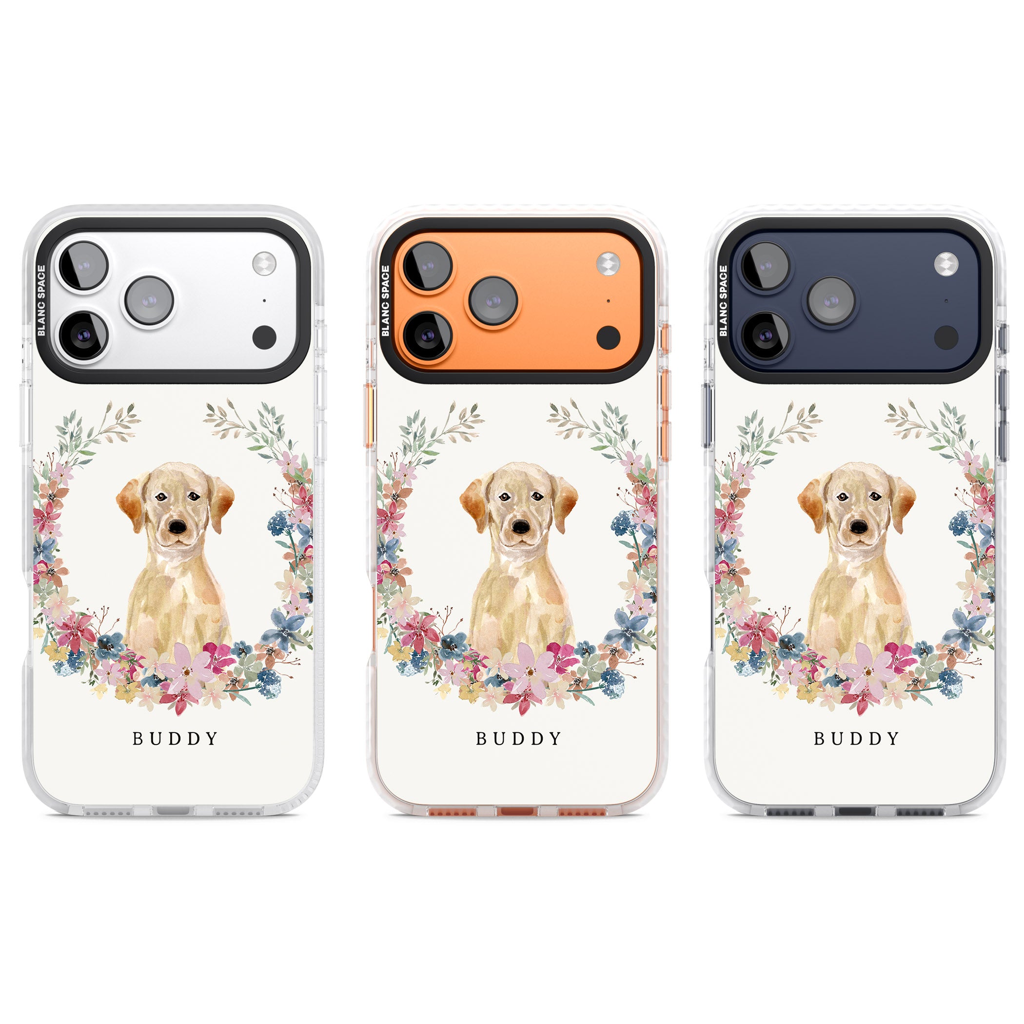 Personalised Yellow Labrador Retriever Floral Portrait iPhone 17 Pro Impact Pro Clear Phone Case APT Impact Protection