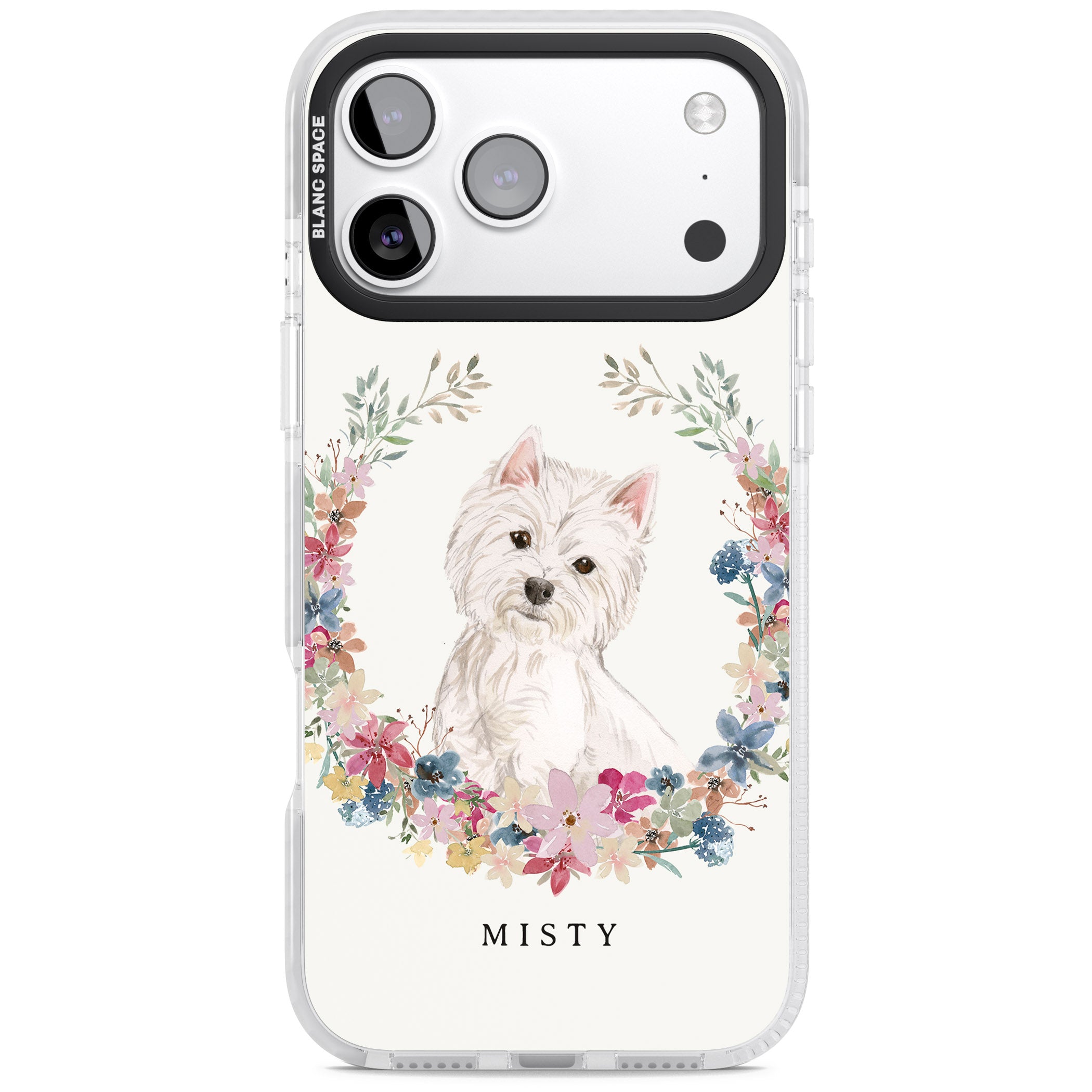 Personalised Westie Floral Portrait iPhone 17 Pro Max Impact Pro Clear Phone Case