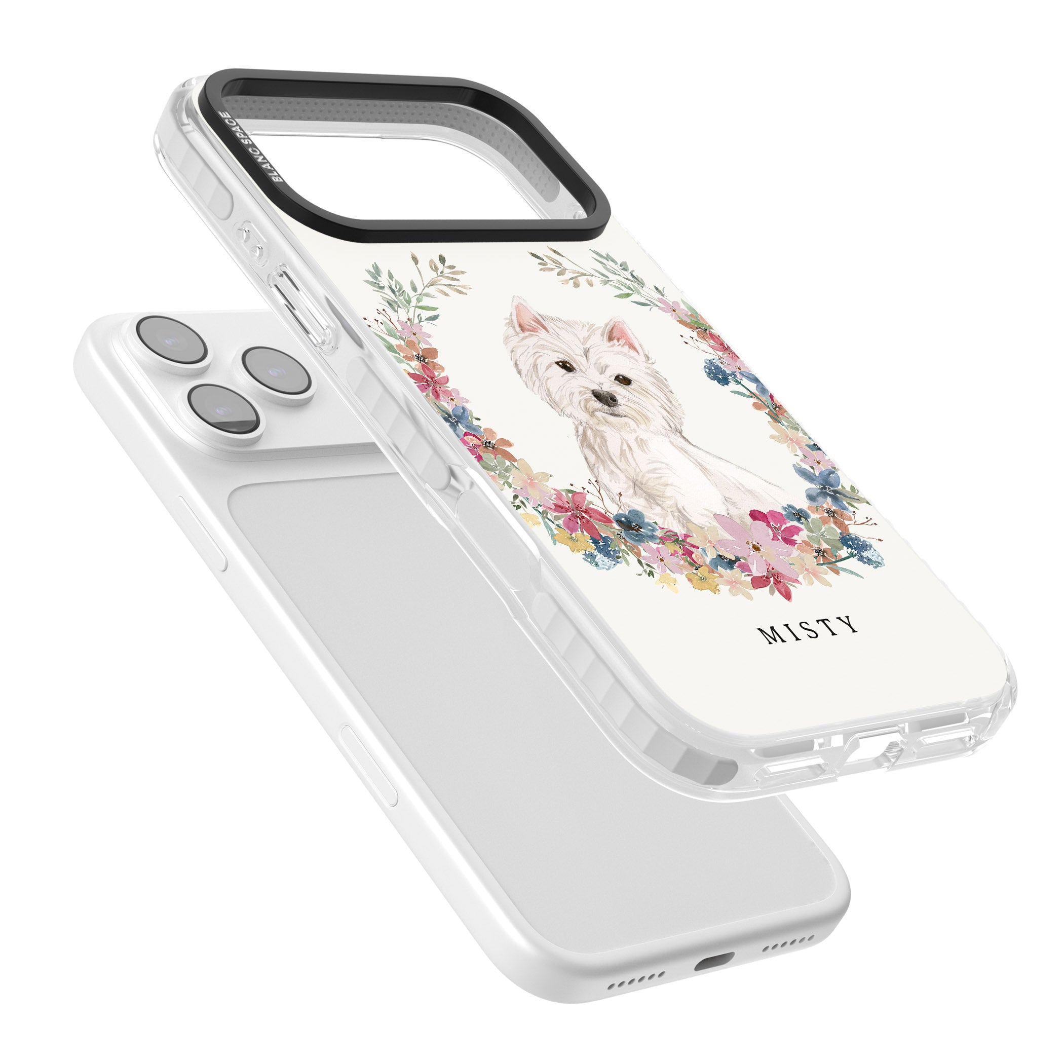 Personalised Westie Floral Portrait iPhone 17 Pro Max Impact Pro Clear Phone Case Colours