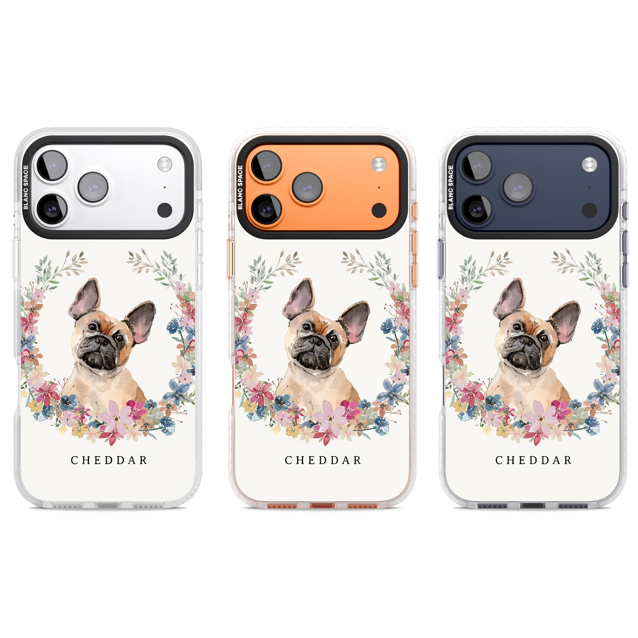 Personalised Tan French Bulldog Floral Portrait iPhone 17 Pro Impact Pro Clear Phone Case APT Impact Protection