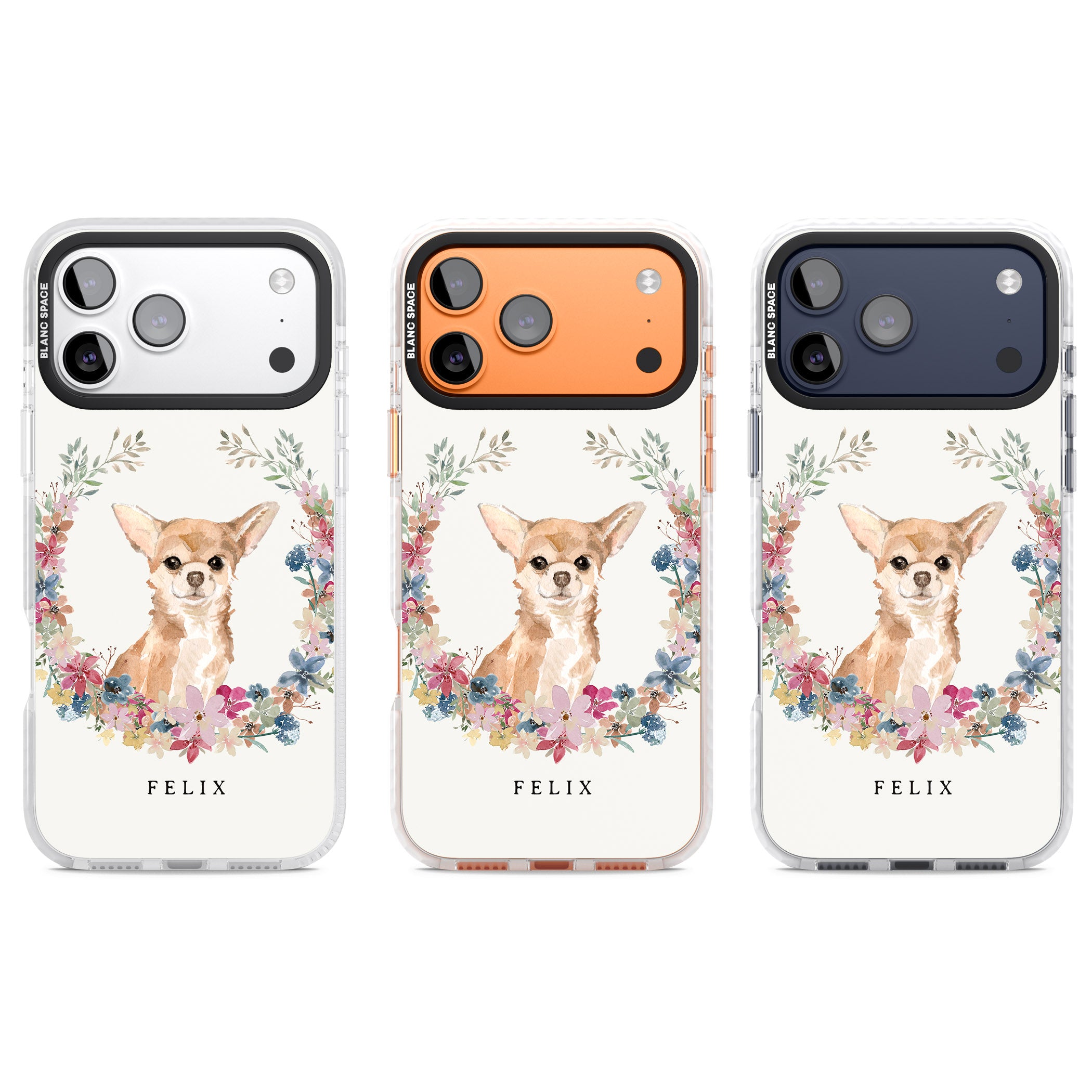 Personalised Chihuahua Floral Portrait iPhone 17 Pro Impact Pro Clear Phone Case APT Impact Protection