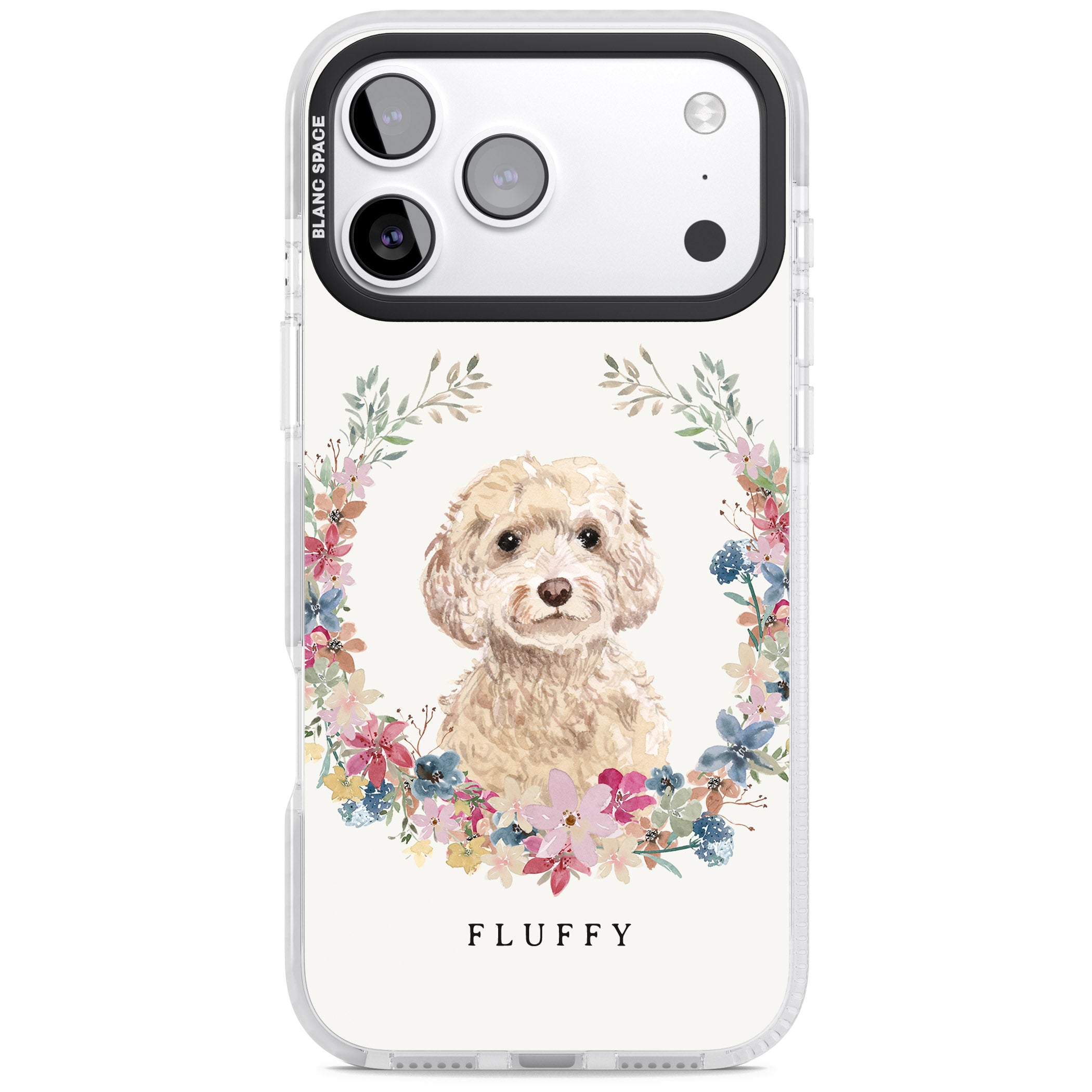 Personalised Champagne Cockapoo Floral Portrait iPhone 17 Pro Impact Pro Clear Phone Case
