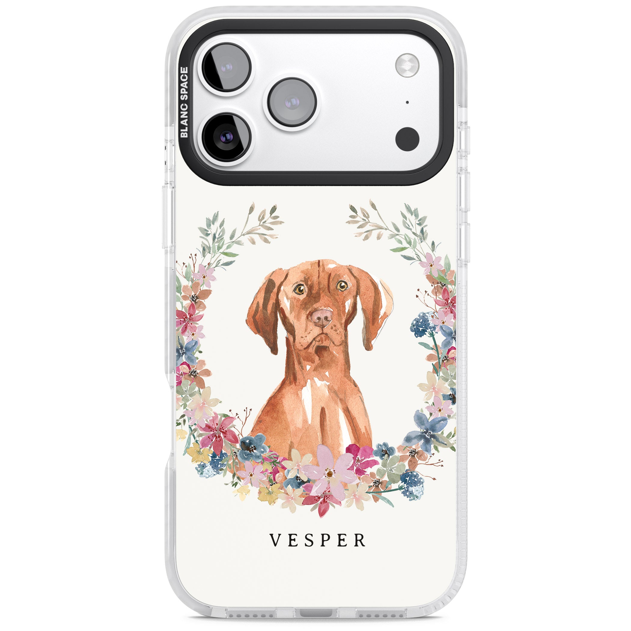 Personalised Hungarian Vizsla Floral Portrait iPhone 17 Pro Max Impact Pro Clear Phone Case