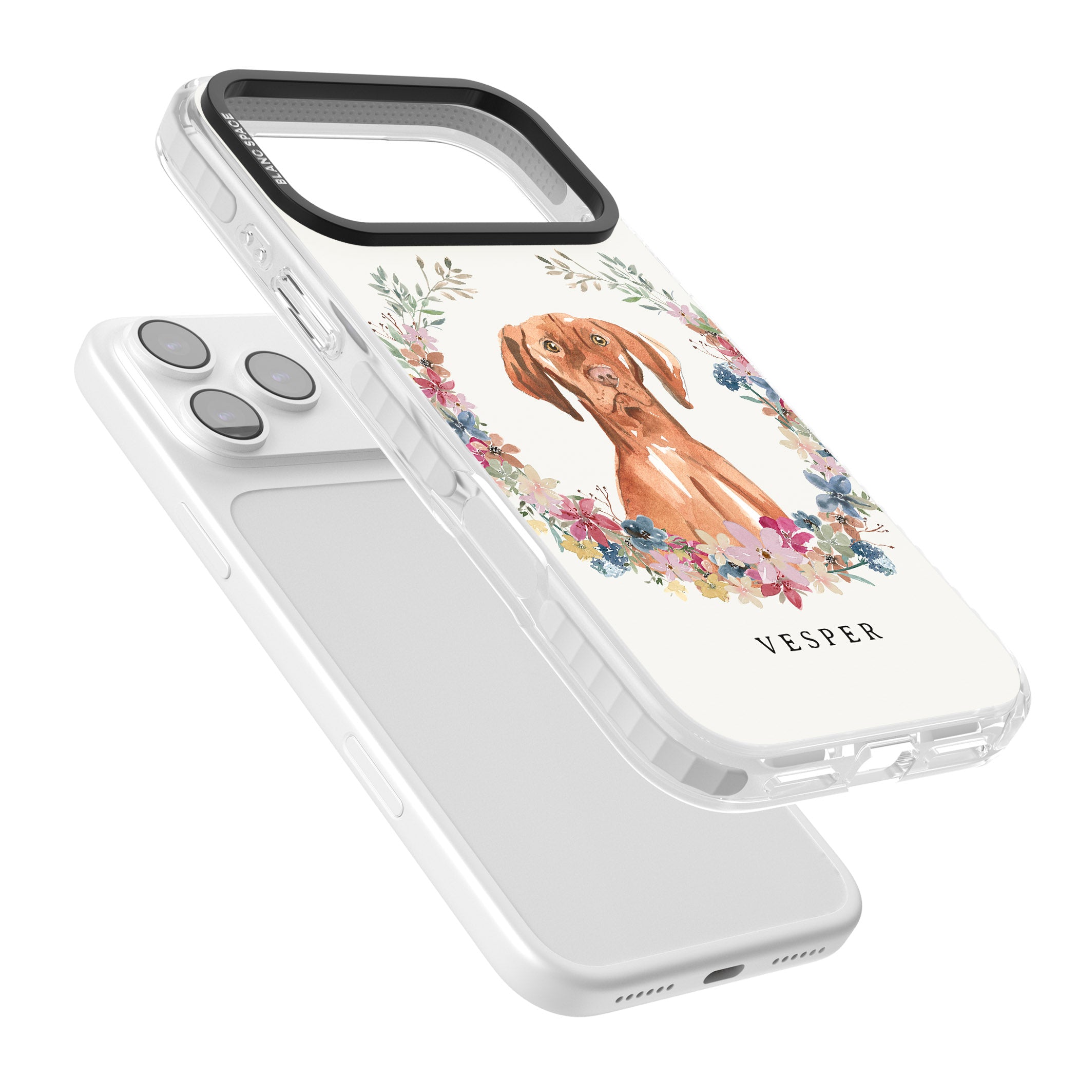 Personalised Hungarian Vizsla Floral Portrait iPhone 17 Pro Max Impact Pro Clear Phone Case Colours