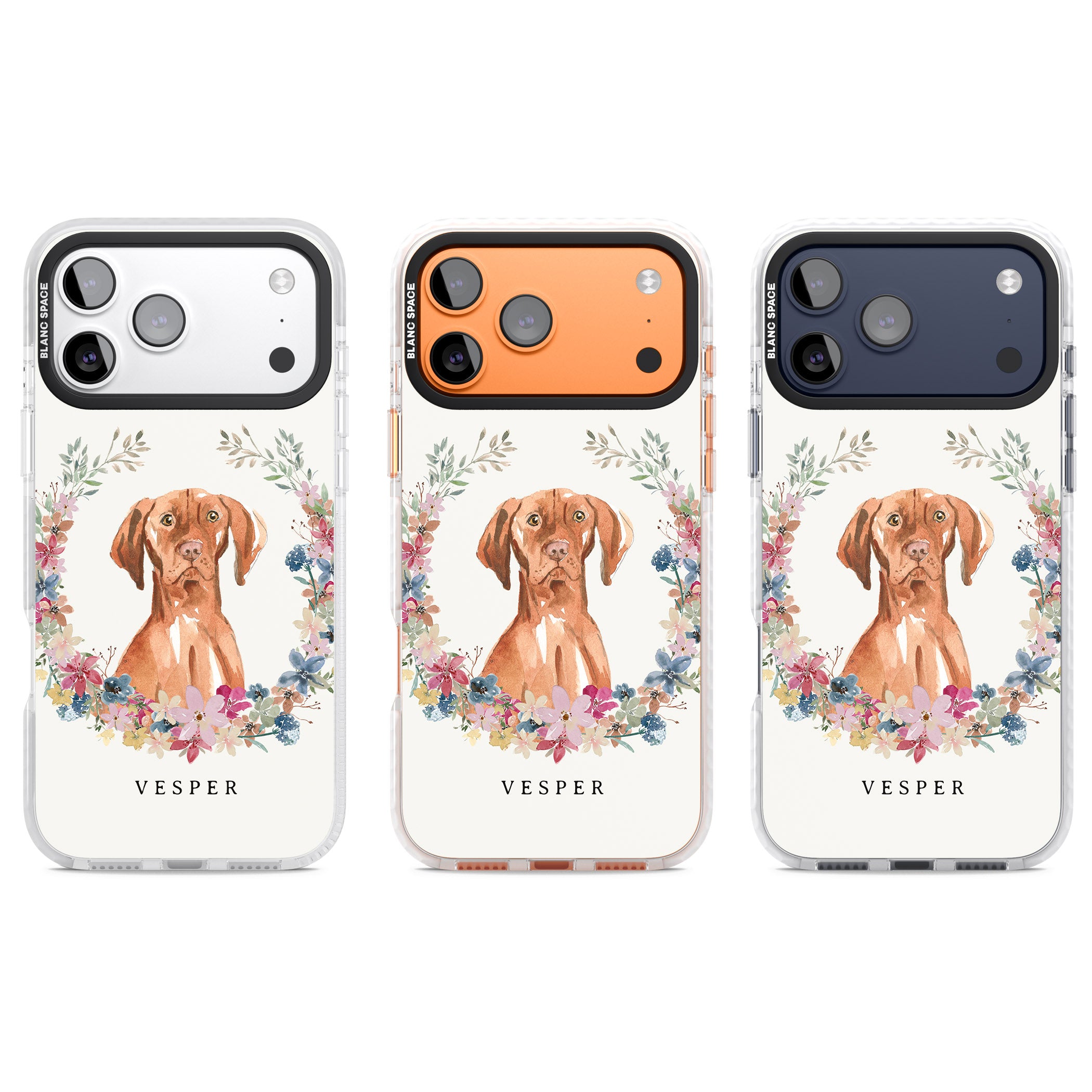 Personalised Hungarian Vizsla Floral Portrait iPhone 17 Pro Impact Pro Clear Phone Case APT Impact Protection