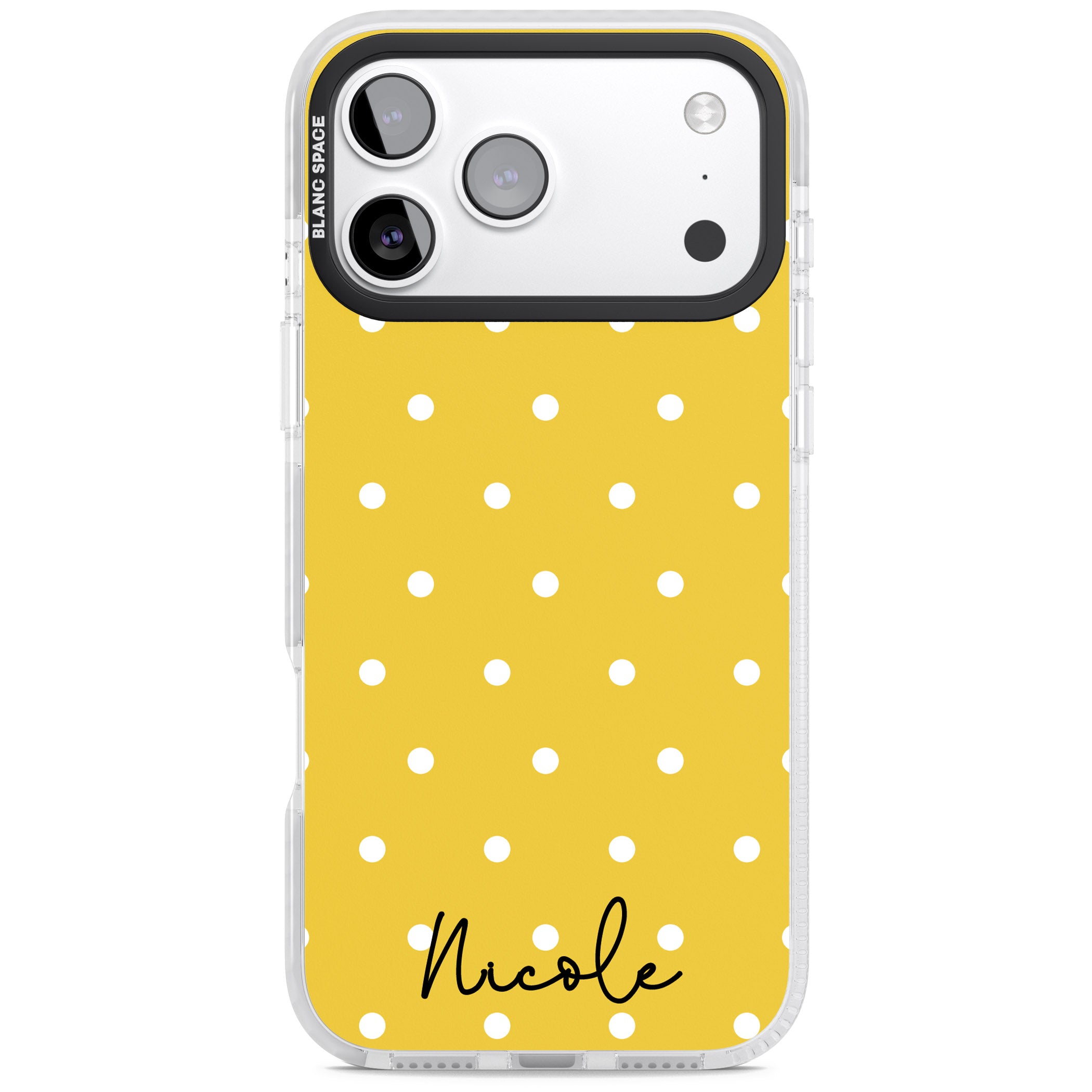 Personalised Yellow Polka Dot iPhone 17 Pro Impact Pro Clear Phone Case