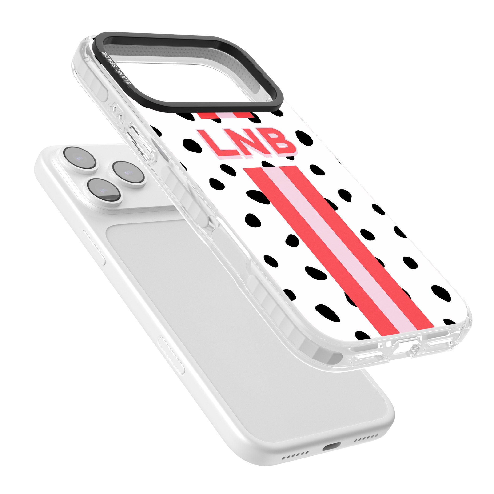 Personalised Polka & Pink Stripe iPhone 17 Pro Impact Pro Clear Phone Case Colours