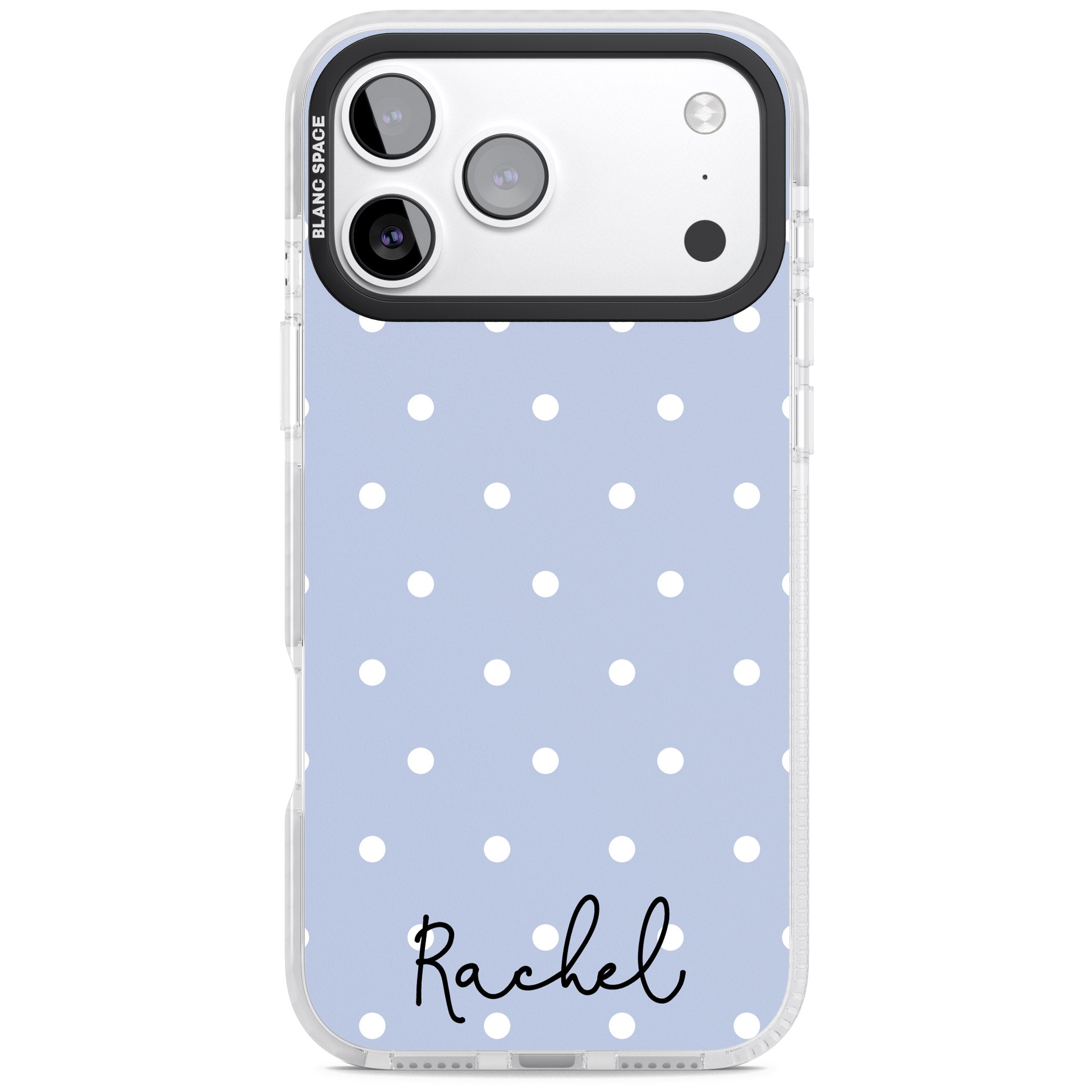 Personalised Simple Light Blue Dots iPhone 17 Pro Max Impact Pro Clear Phone Case