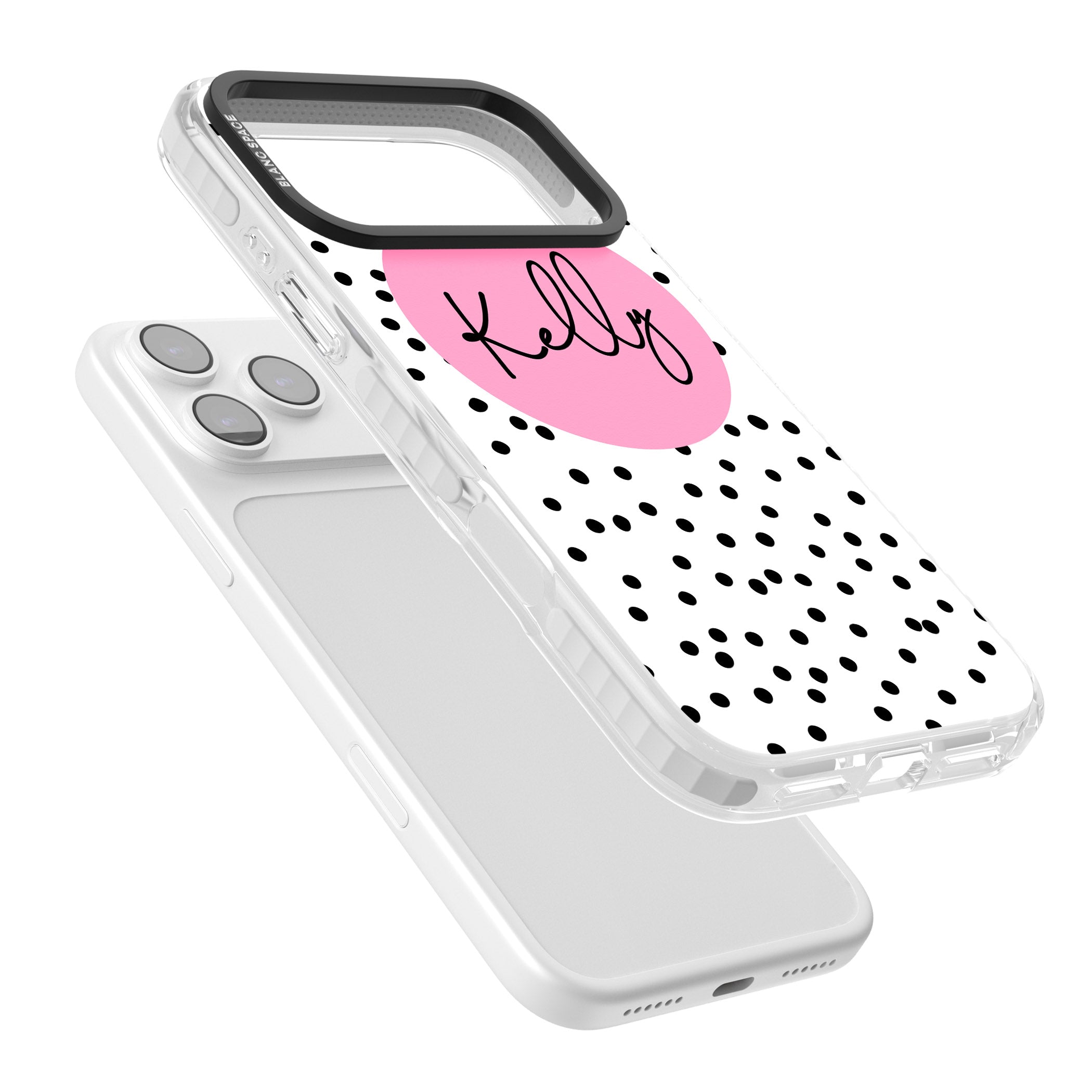 Personalised Pink Circle & Dots iPhone 17 Pro Impact Pro Clear Phone Case Colours