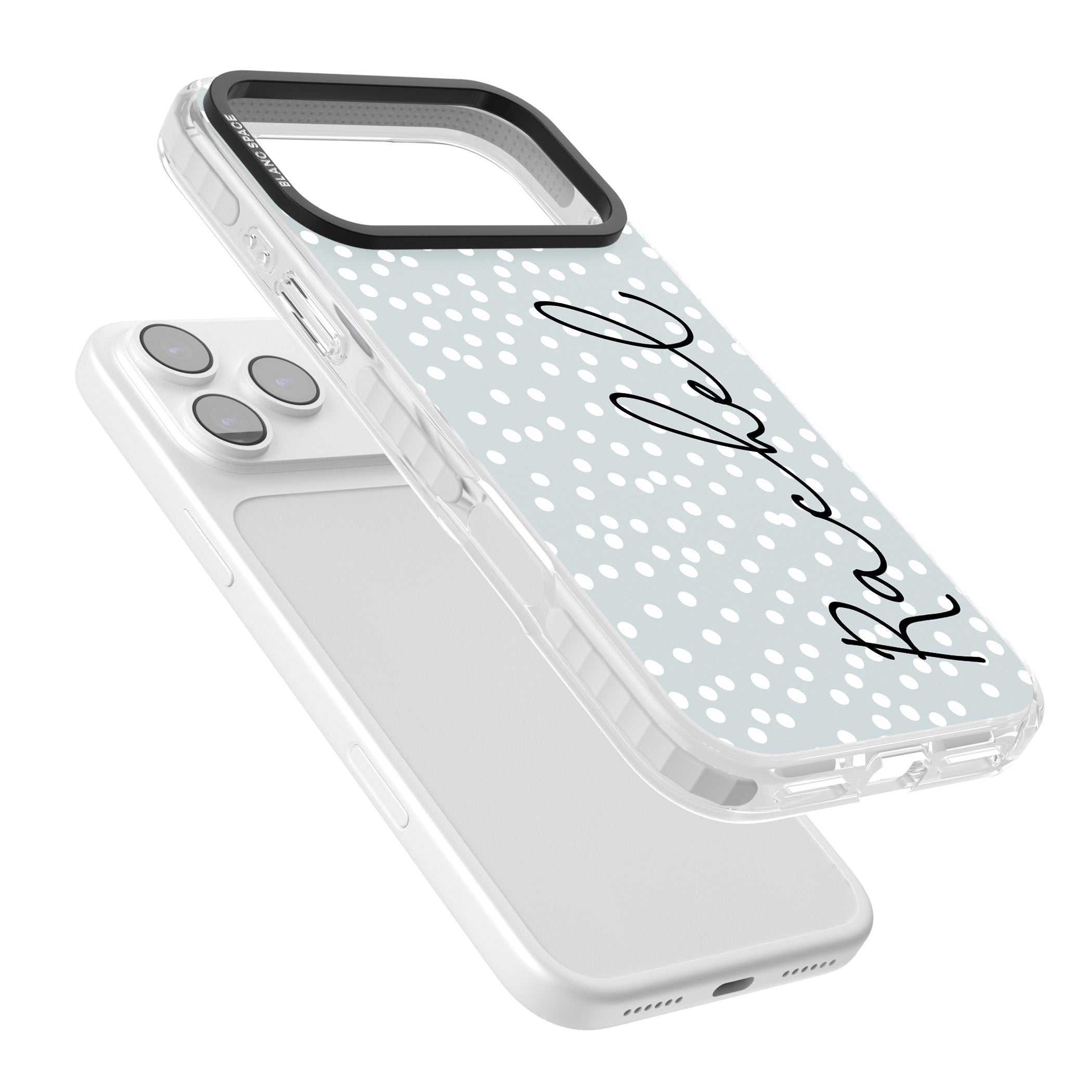 Personalised Vertical Cursive & Dots iPhone 17 Pro Impact Pro Clear Phone Case Colours