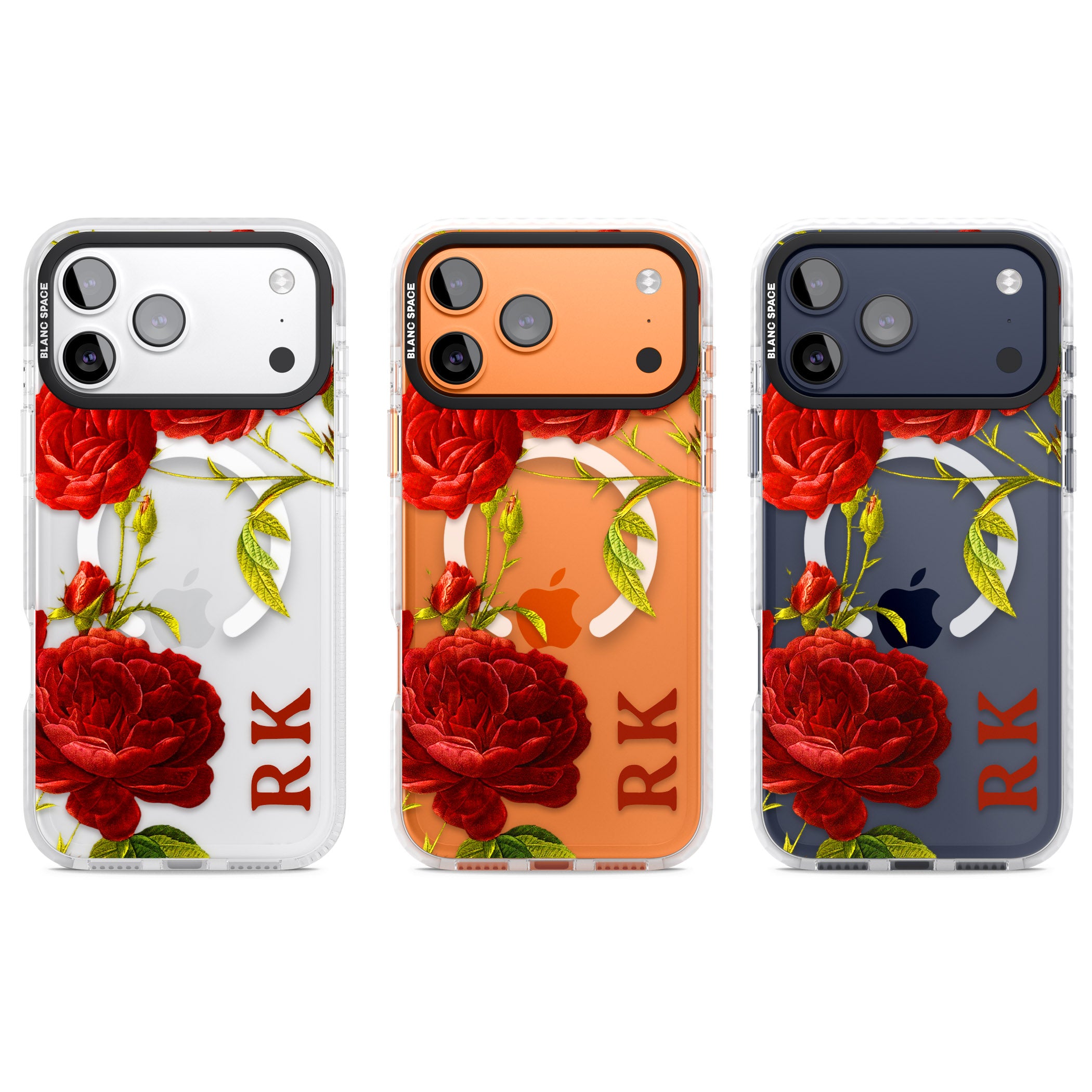 Personalised Vintage Floral Red Roses iPhone 17 Pro Impact Pro Clear Phone Case APT Impact Protection