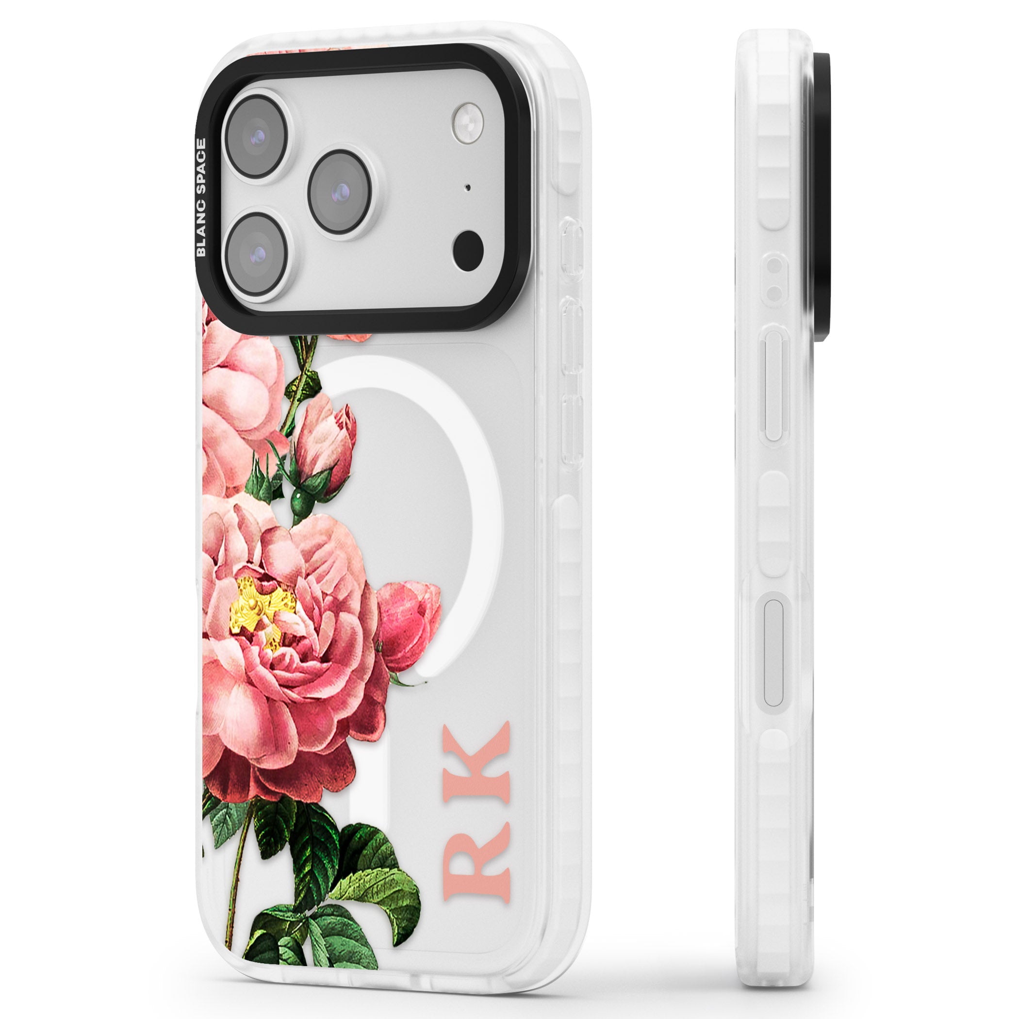 Personalised Vintage Floral Peonies iPhone 17 Pro Max Impact Pro Clear Phone Case Side Profile