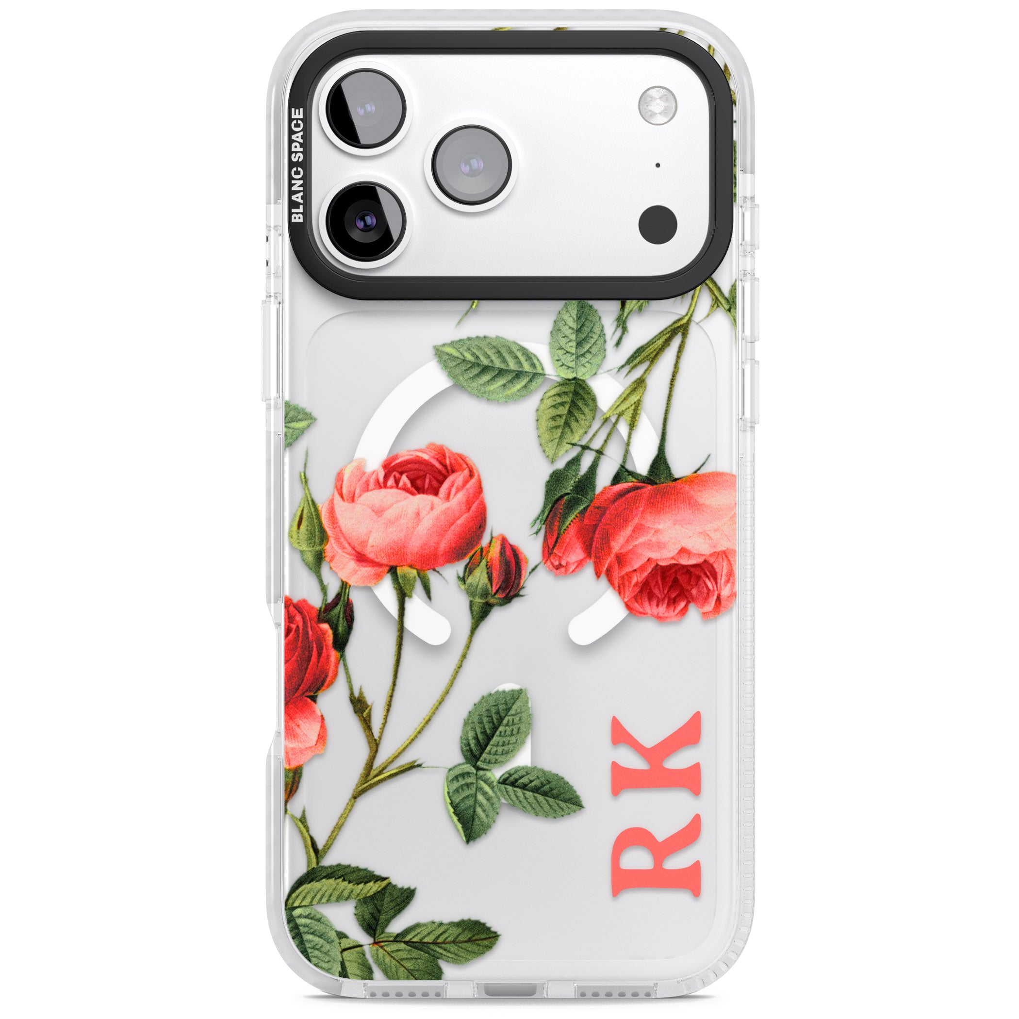 Personalised Vintage Floral Rose iPhone 17 Pro Impact Pro Clear Phone Case