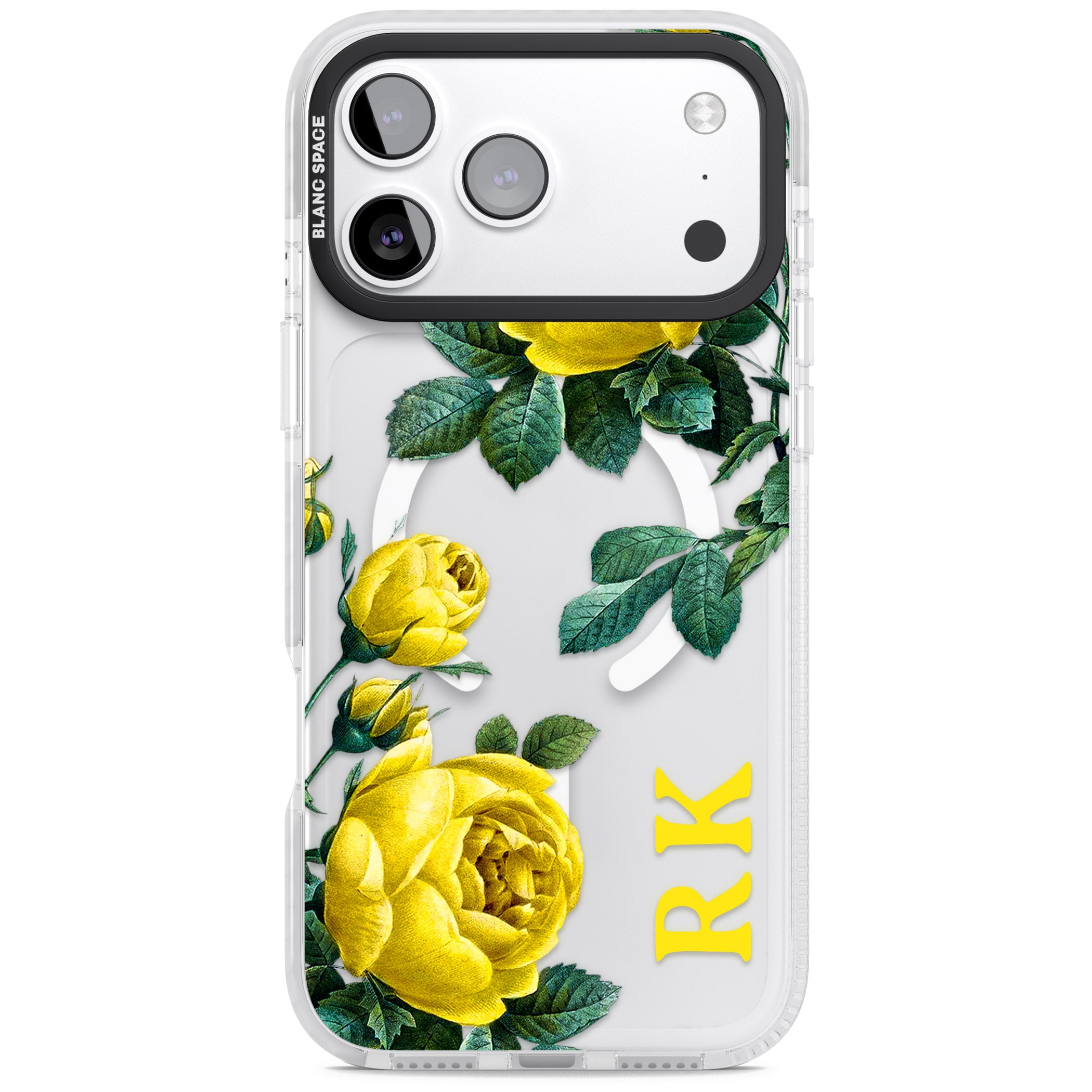 Personalised Vintage Floral Yellow Roses iPhone 17 Pro Impact Pro Clear Phone Case