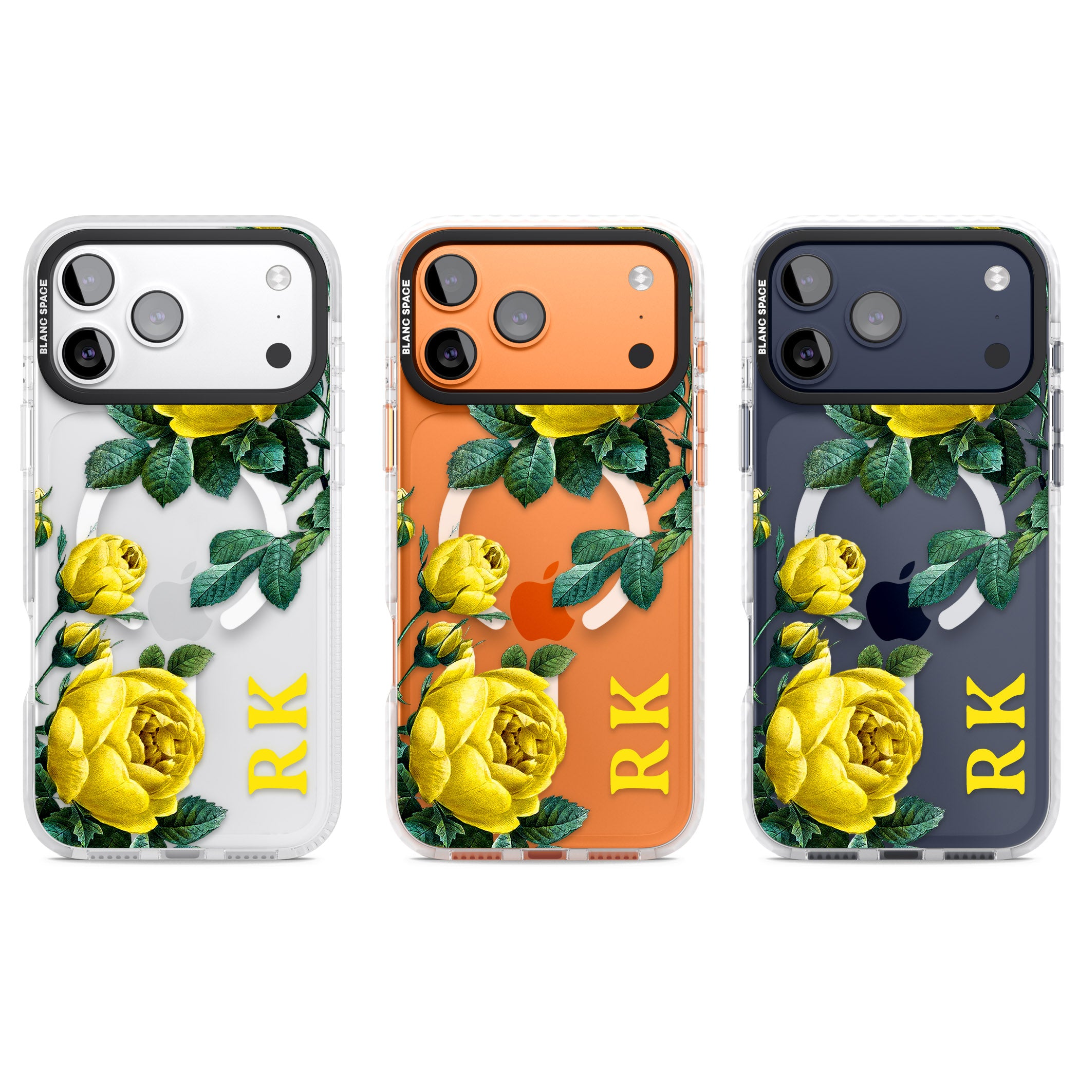 Personalised Vintage Floral Yellow Roses iPhone 17 Pro Impact Pro Clear Phone Case APT Impact Protection